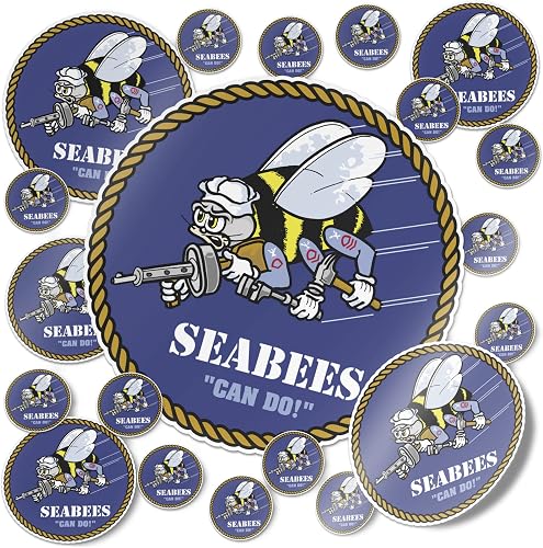 Desert Cactus US Navy Emblem Logo Sticker Vinyl Decal Laptop Water Bottle Car Scrapbook Officially Licensed United States (Sheet - Seabees)
