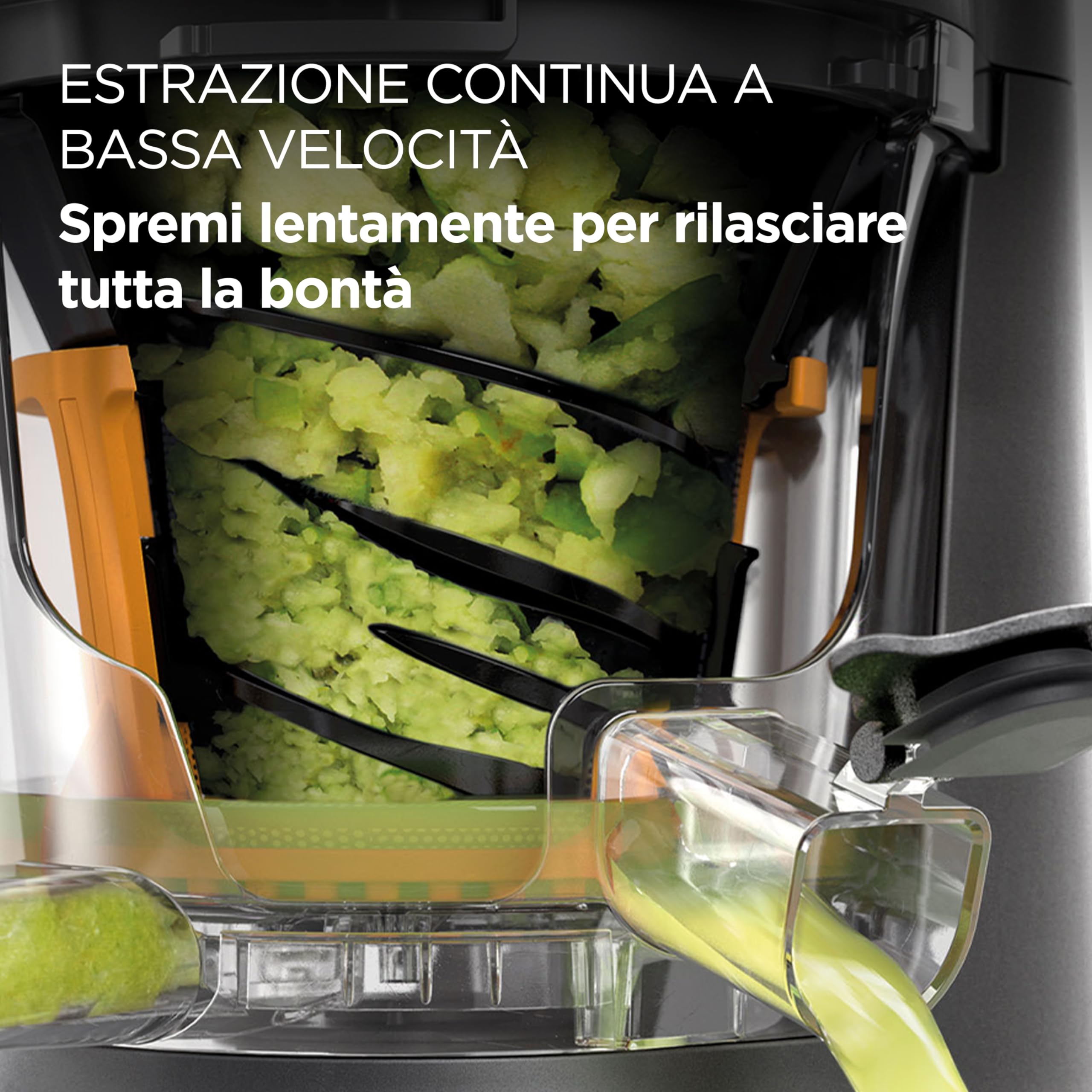 Kenwood PureJuice XL JMP85.​000SI, Estrattore Frutta e Verdura con Contenitore Polpa e Brocca per Succo, Tubo di Alimentazione XL, Tappo Antigoccia, Potenza 230W, Argento