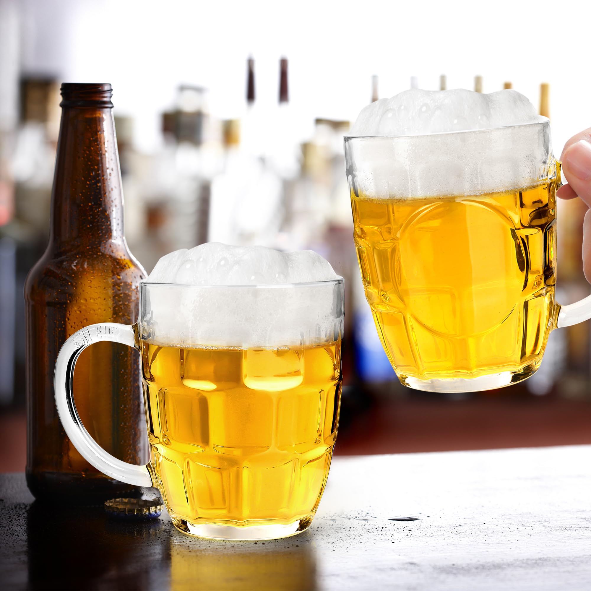 Lot de 6 tasses à bière en verre de 500 ml avec poignée | Tasse à bière pour congélateur, verres transparents pour bières, jus, boissons, thé, bar, maison