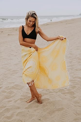 Miniatura 4 de Citrus - Toalla turca reversible 100 % algodón con patrón de limón, fina de secado rápido, toalla de baño turca, toalla de playa turca, toalla de