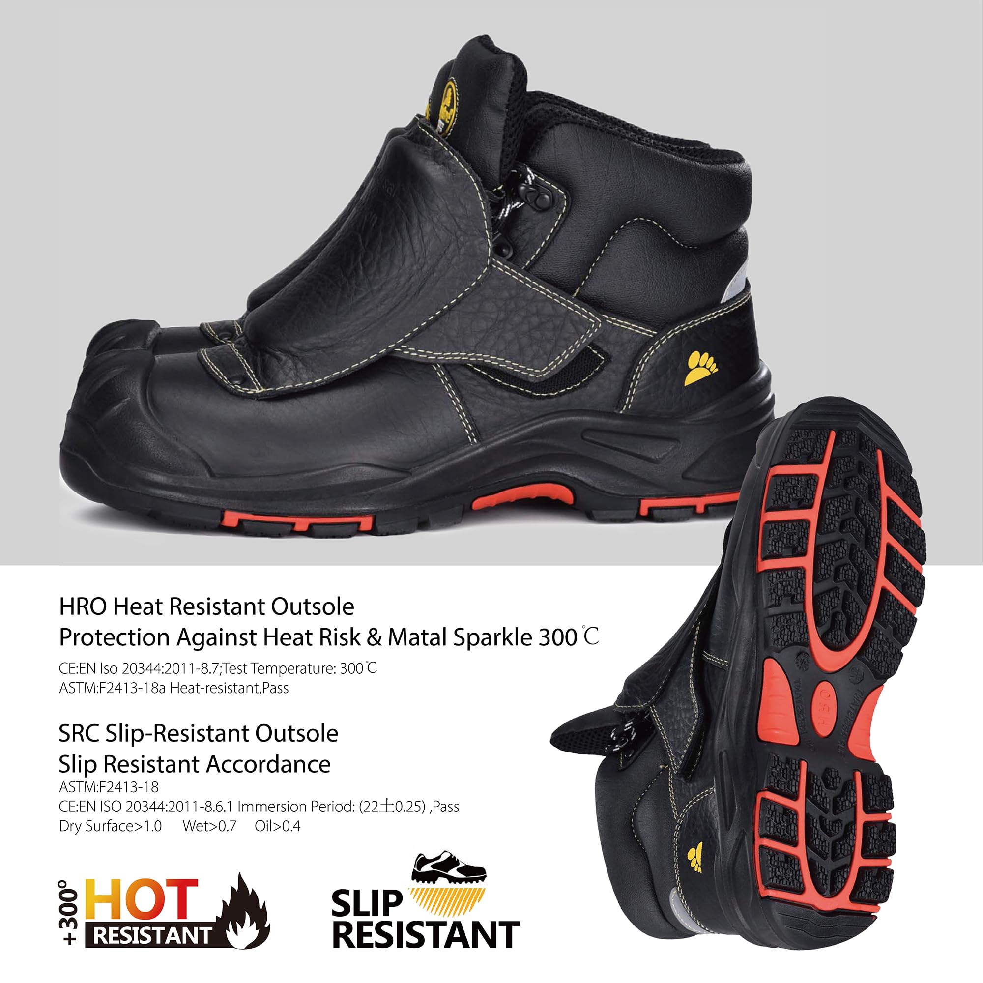 SAFETOE Botas de soldadura para hombre, botas de seguridad de punta compuesta con protección metatarsiana, resistentes al fuego, botas de soldadura resistentes al calor de 300 ℃, botas de trabajo de