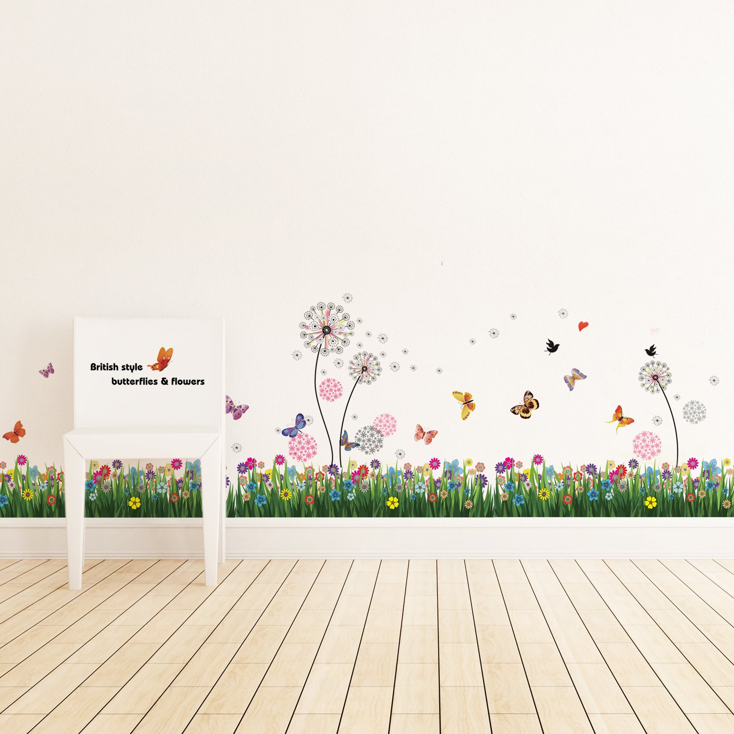 Walplus C2Ww002027 WS5031 British Colourful Grass Plus WS3017 Pink Dandelion Wall Sticker Murals Nursery Office Home Decoration