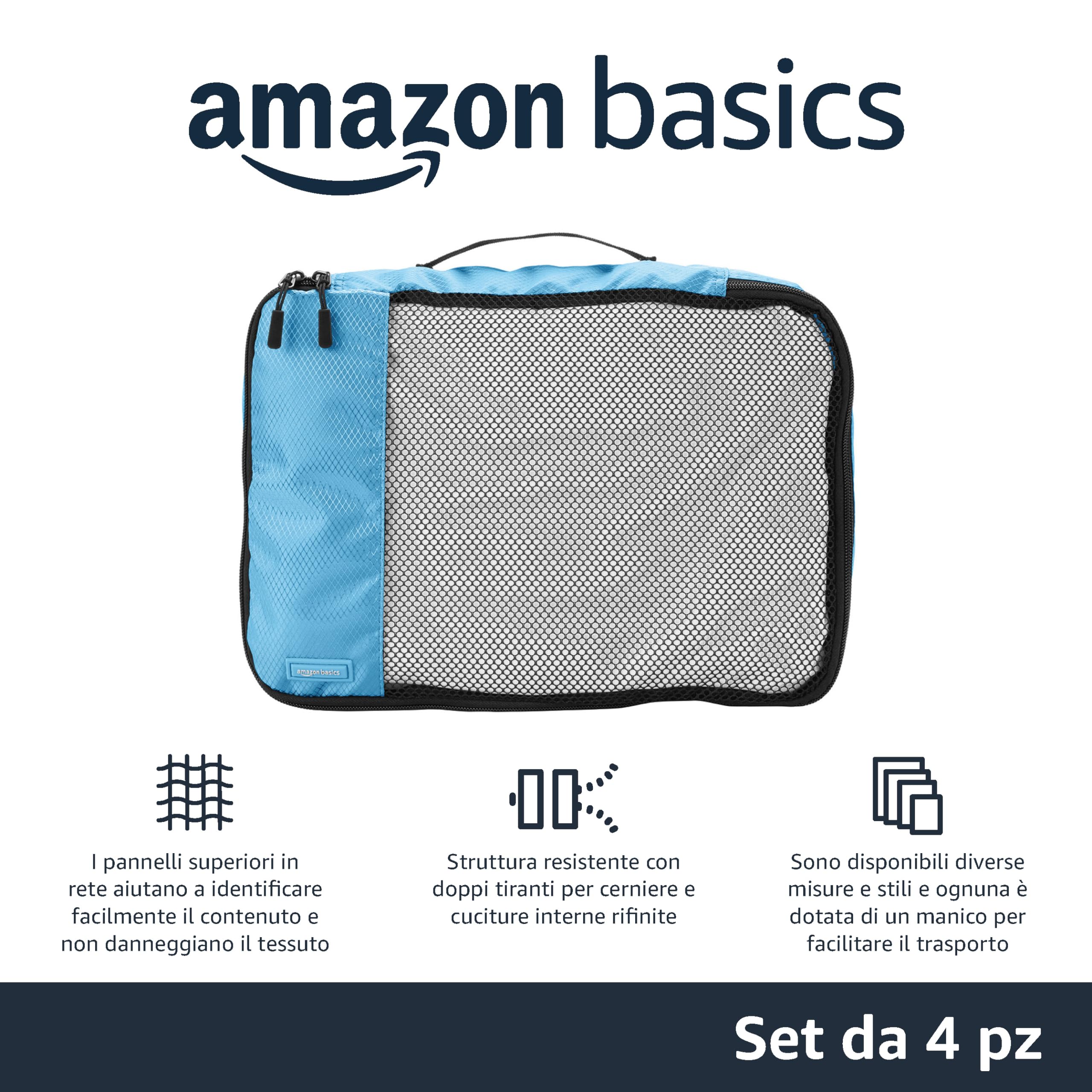 Amazon Basics Organizer da Viaggio Salvaspazio per Valigie, con Cerniera, Set da 4 Pezzi, Medio, Blu Cielo