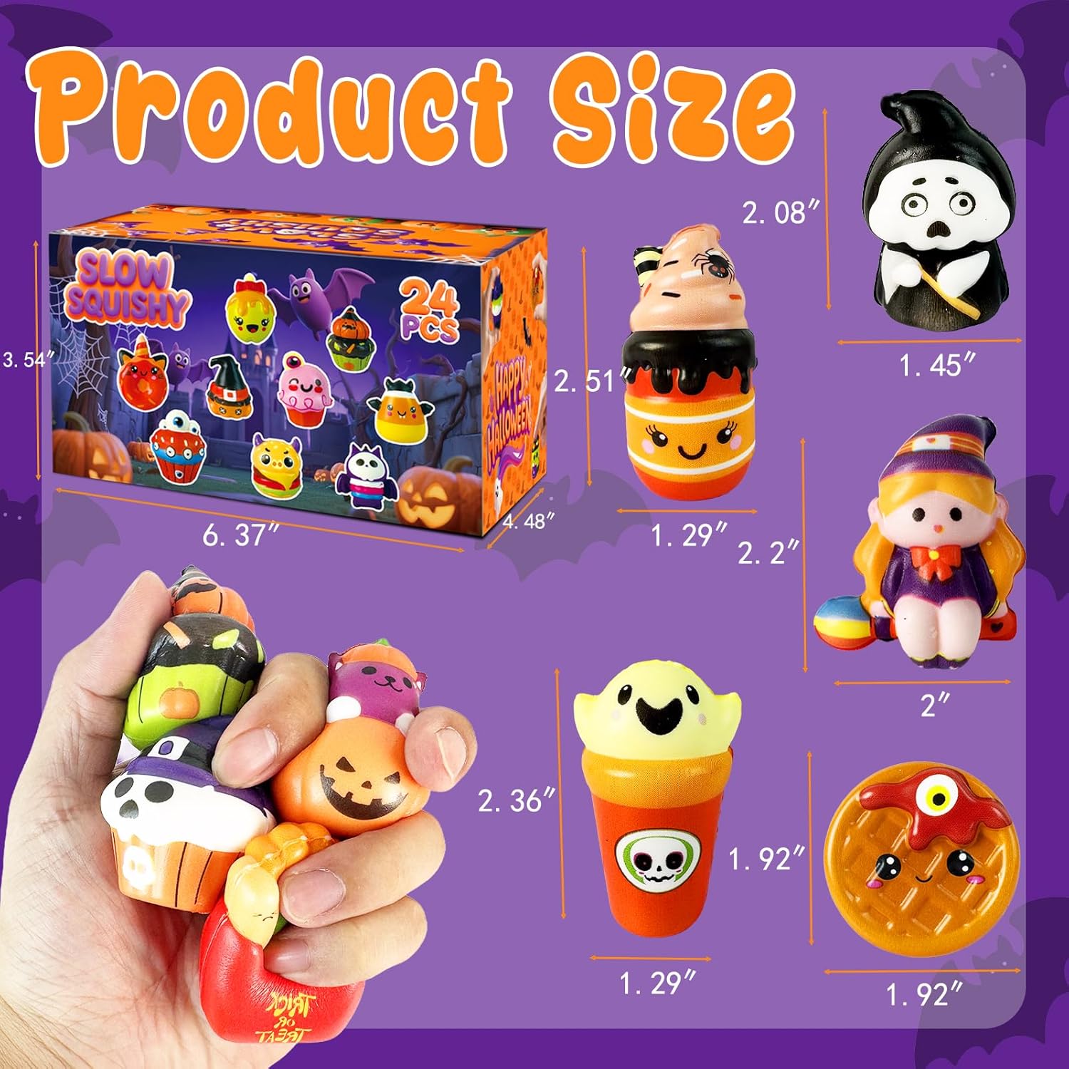 24PCS Halloween Squishies Toys for Kids,Halloween Squishies,Slow Rising Squishy Halloween Stress Fidget Toys,Non Candy Trick or Treat - Spooky Party Favors Gift Goody Bag Stuffers - Image 2