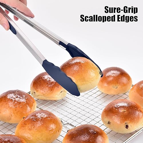 Miniatura 5 de Doosu Pinzas de cocina para cocinar juego de pinzas para alimentos resistentes al calor de 600 F con puntas de silicona antiarañazos, pinza de