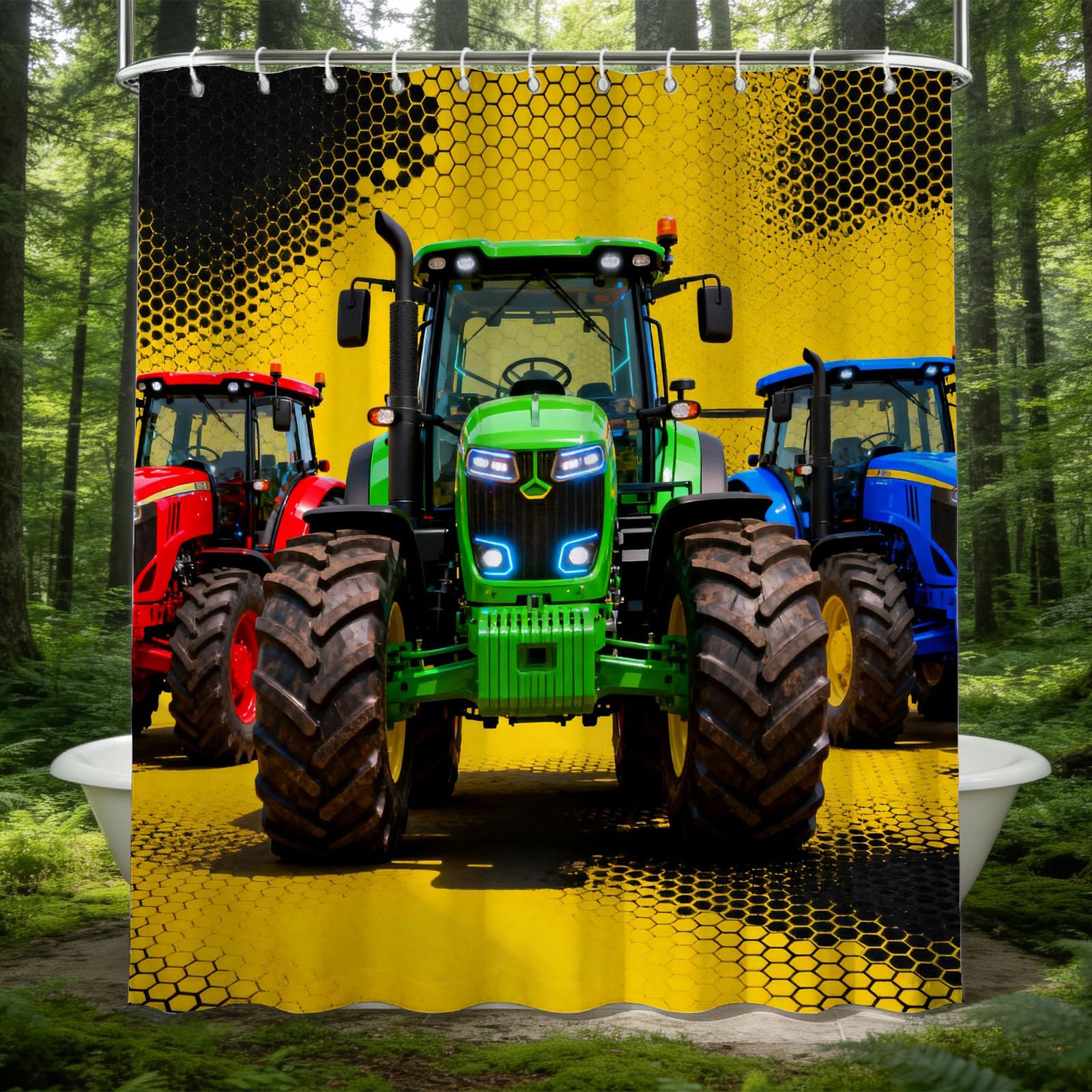 Hongduo 3D Tractor Shower Curtain for Stalls Bathtubs Cartoon Bathroom Decor Shower Curtain Set Polyester Fabric Waterproof 180x180cm/71X71 Inch with Hooks