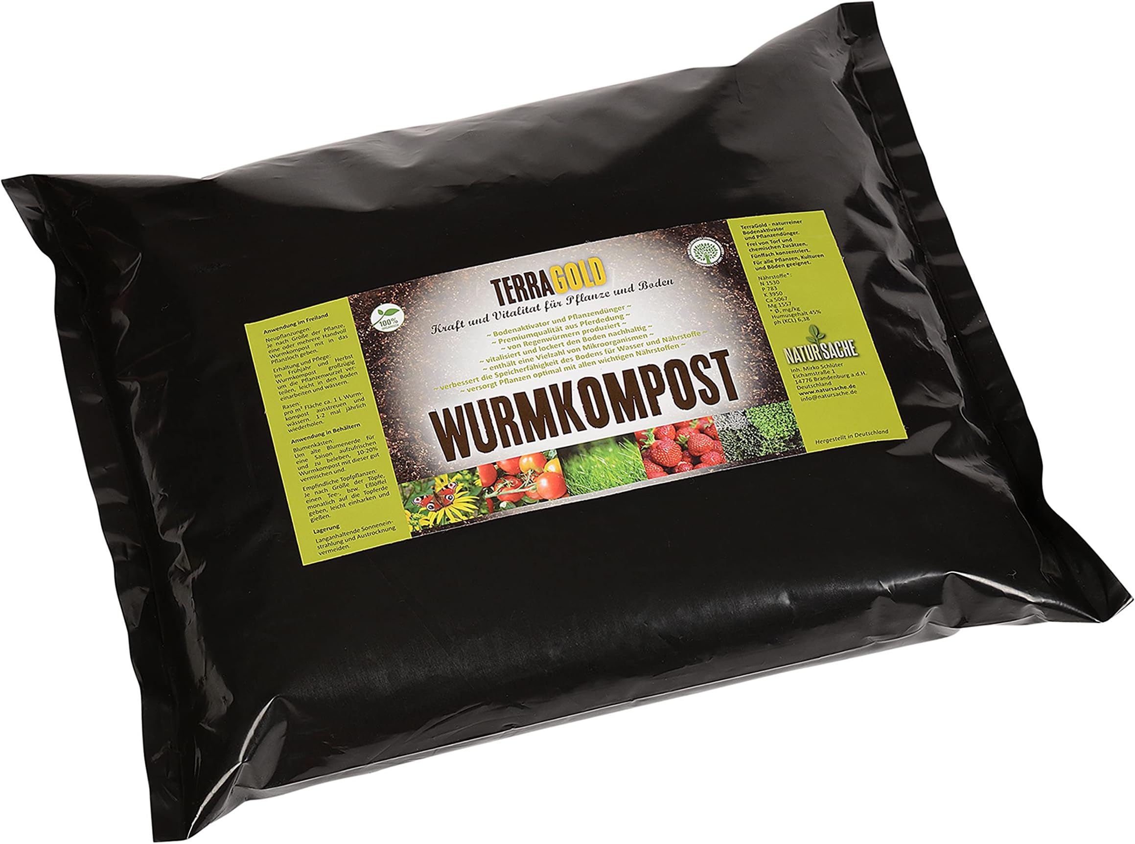 Worm Humus Terra Gold 25L of Wurmhandel – Premium Quality Pferdäpfeln Multi-Purpose Fertiliser for all Plants – Worm – Peat Free Compost For The Garden Or Home – Manufactured in the Havel BRANDEN Castle