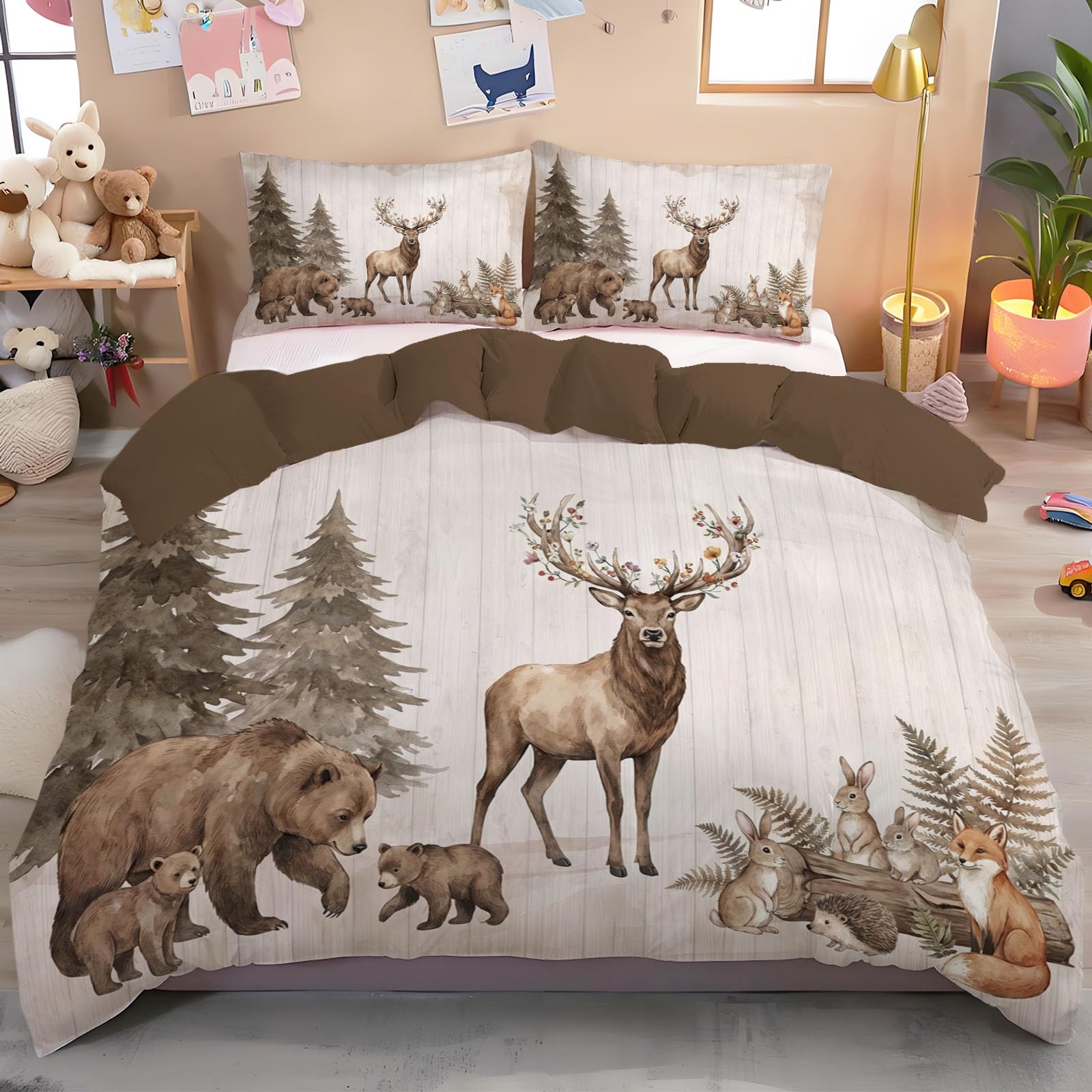 Housse de couette renne et ours 240x260 pour une ambiance de chalet au cœur de l'hiver