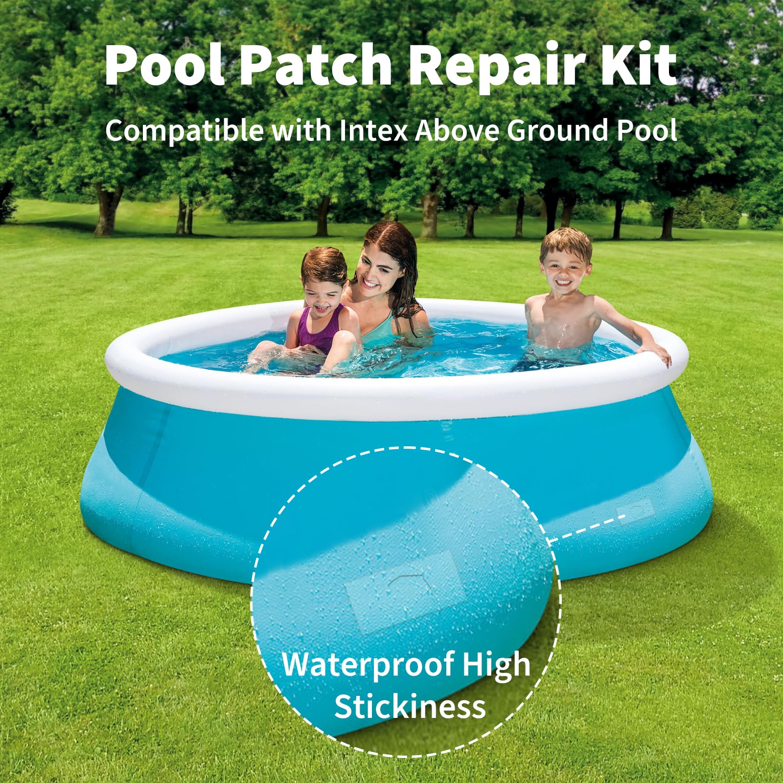 Pool Patch Reparaturset Kompatibel mit Intex, Aufblasbares Reparaturflicken-Set für oberirdischen Pool, klares Nass-Set Klebeband, ideal für Bounce House, Zelt, Baldachin, Luftmatratze, 5,0 cm x 5,0 m