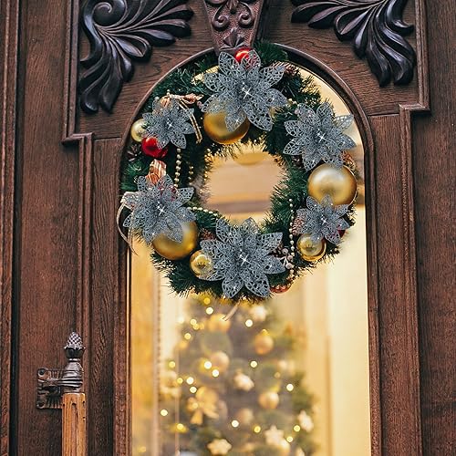 Miniatura 5 de Boao 24 piezas de adorno de árbol de Pascua de Navidad con purpurina, 346 pulgadas (azul polvoriento)