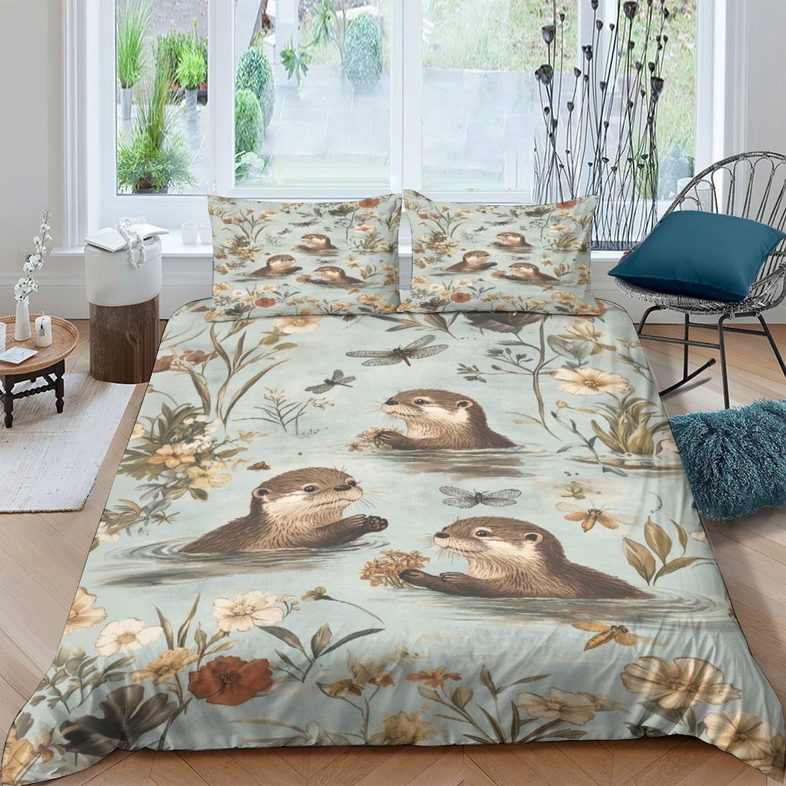 Ctjqhvkz Style-5 3D Printed Otter Meadow Fitted Sheet Microfiber Soft Non Slip River Animal Bed Cover Bedroom Decor Single（135X200cm）