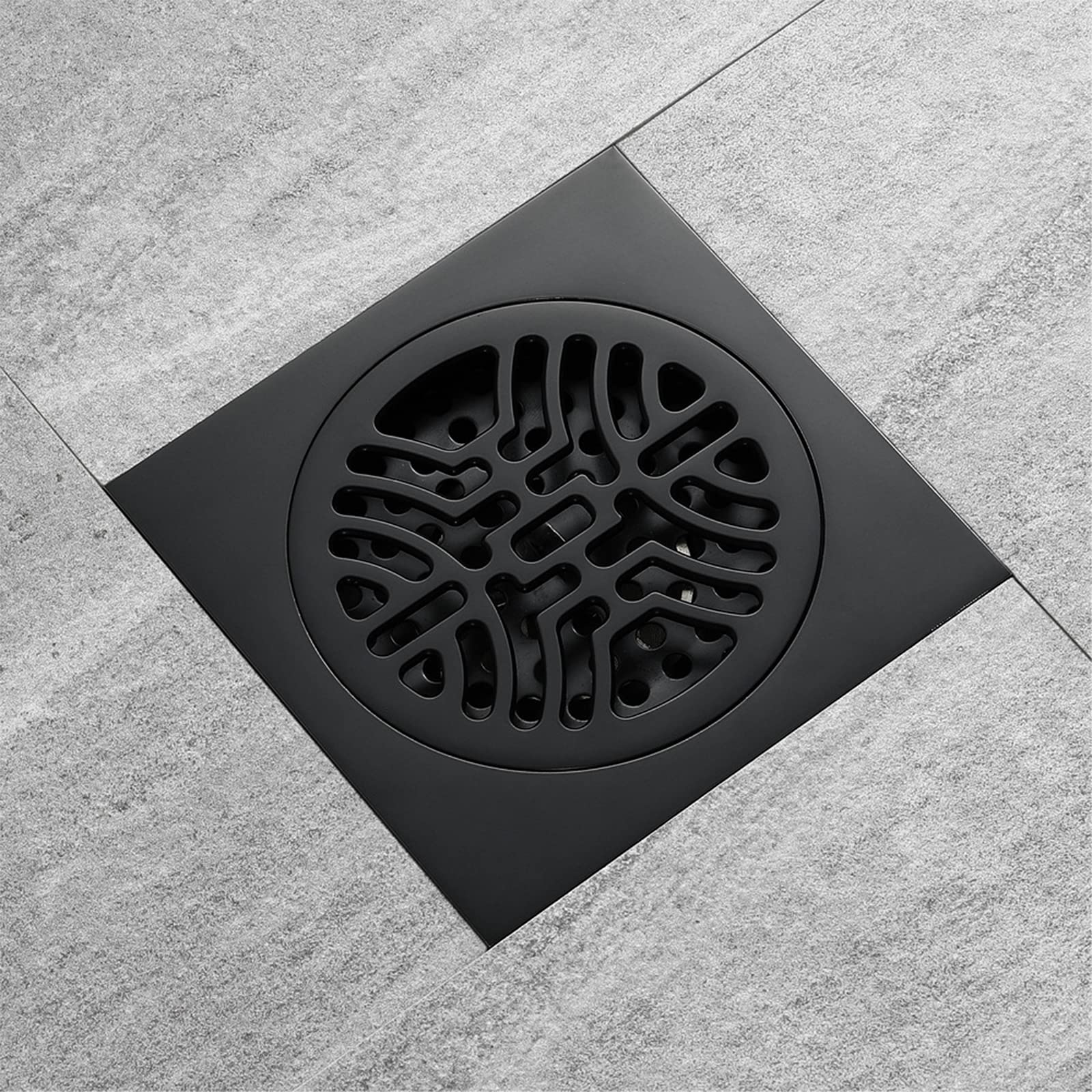Piletta di Scarico a Pavimento Rotonda da 4" per Doccia, in Ottone, con griglia Rimovibile, Filtro per Capelli, per Bagno, Cucina, Hotel, Nero Opaco