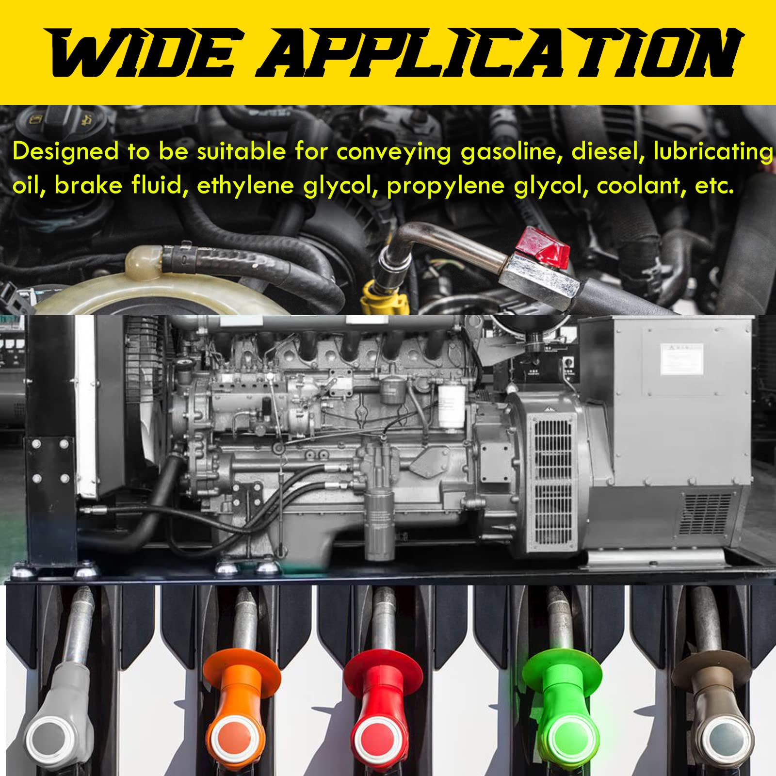 GAMPRO Kit Tuyau Carburant 3m Diamètre 10mm - Caoutchouc Nitrile Résistant Diesel Essence Huile - Avec 6 Colliers