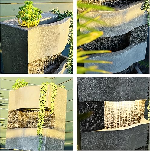 Miniatura 6 de Fuente de agua de jardín de 40.5 pulgadas de alto al aire libre, 4 niveles, cascada de pie con luces LED para jardín, patio, terraza, porche y