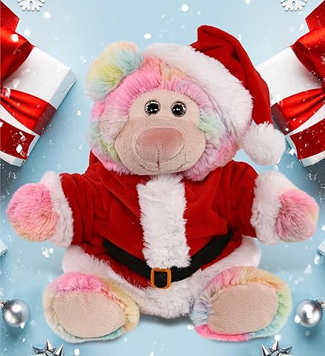 Miniatura 5 de DolliBu Oso de peluche de Papá Noel arcoíris  Disfraz de animal salvaje súper suave con traje de Papá Noel rojo, bonito regalo de vida silvestre,