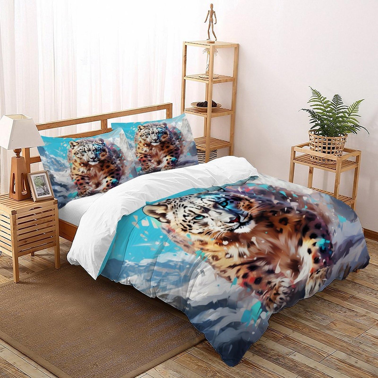 Parure de lit léopard en microfibre douce avec housse de couette double 200x200cm