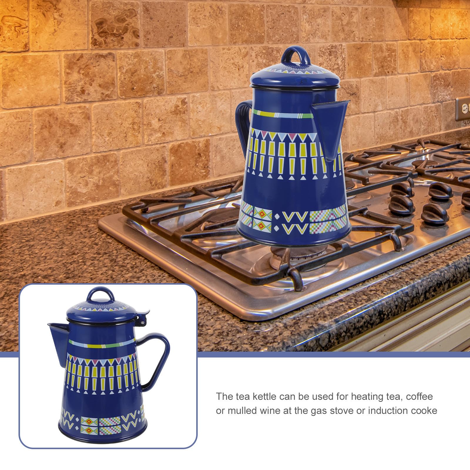 Bollitore Smaltato da 1,2l per Tè e Caffè Manico Ergonomico, Design Rustico Blu per Preparare Bevande Calde al Mattino
