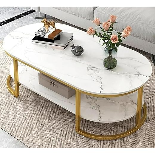 Metal Large Coffee Table White & Gold