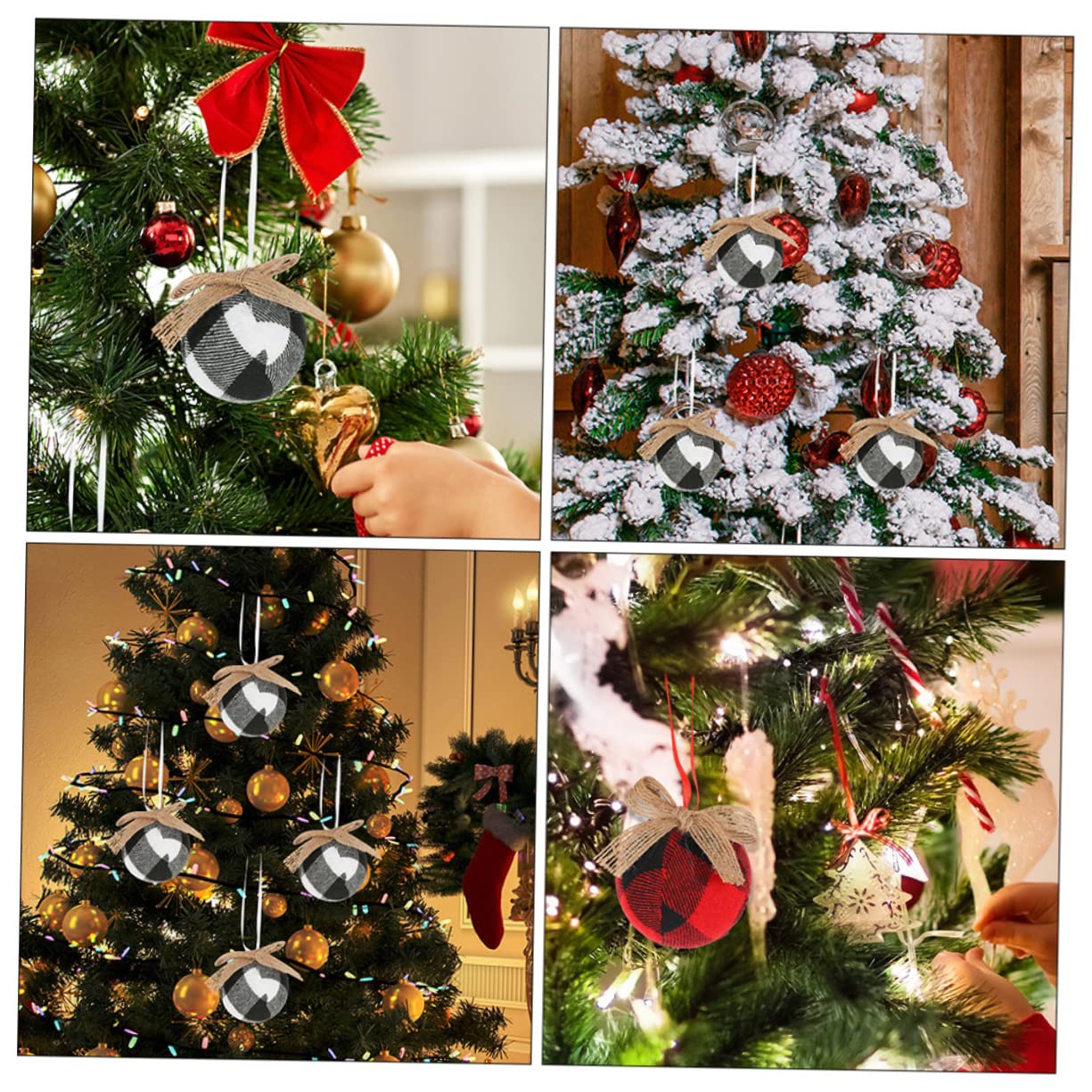 Zerodeko 4 Juegos Bola De Tela De Cuadros Navideños Árbol De Navidad Luces De Navidad Al Aire Oro Guirnalda Decoración Navideña De Época Decoración Navideña Paño 12 Piezas X 4