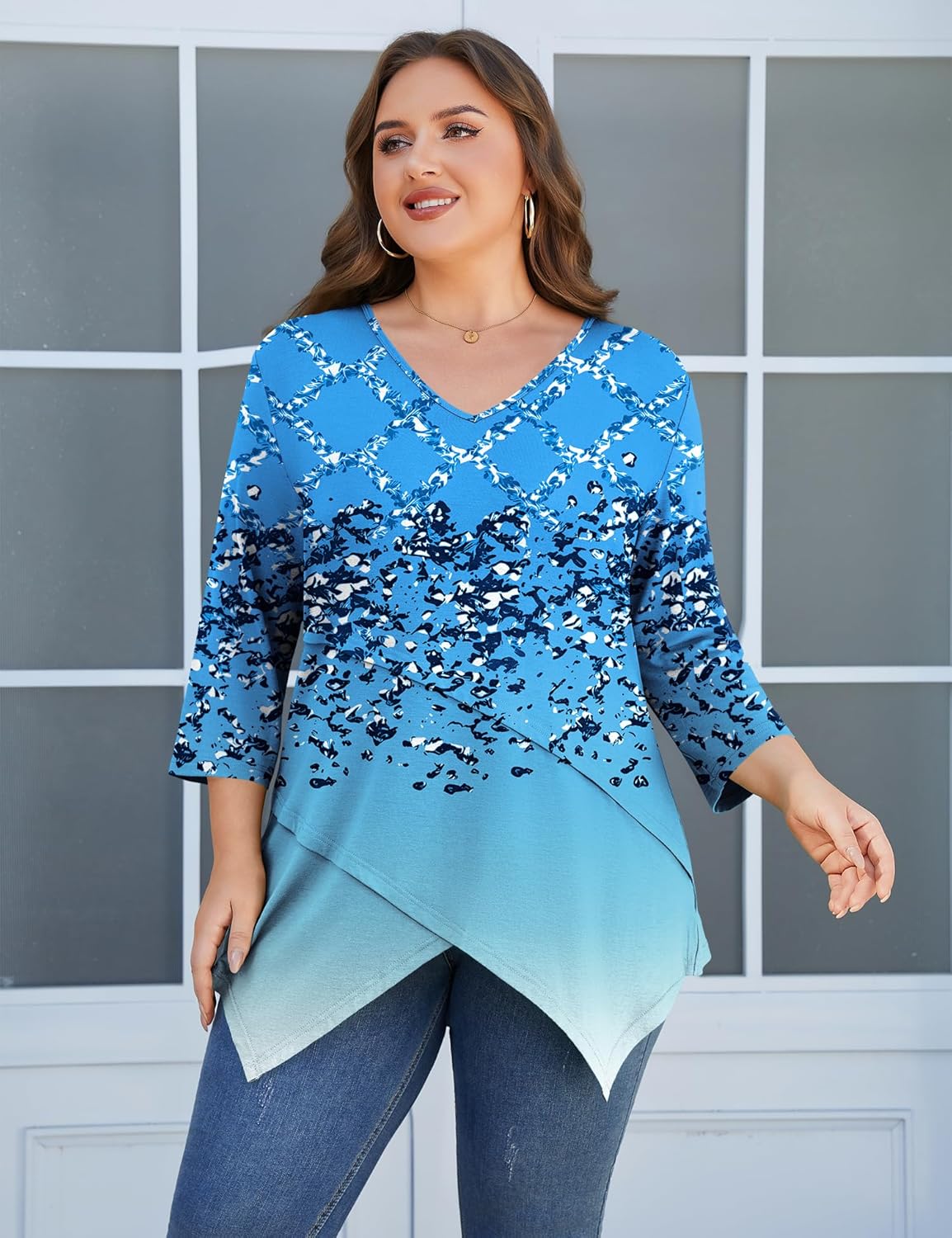 TFSDOD Plus Size Tops for Women 3/4 Sleeve Shirts V Neck T Shirt Spring Summer Blouses 1X-5X - Image 5