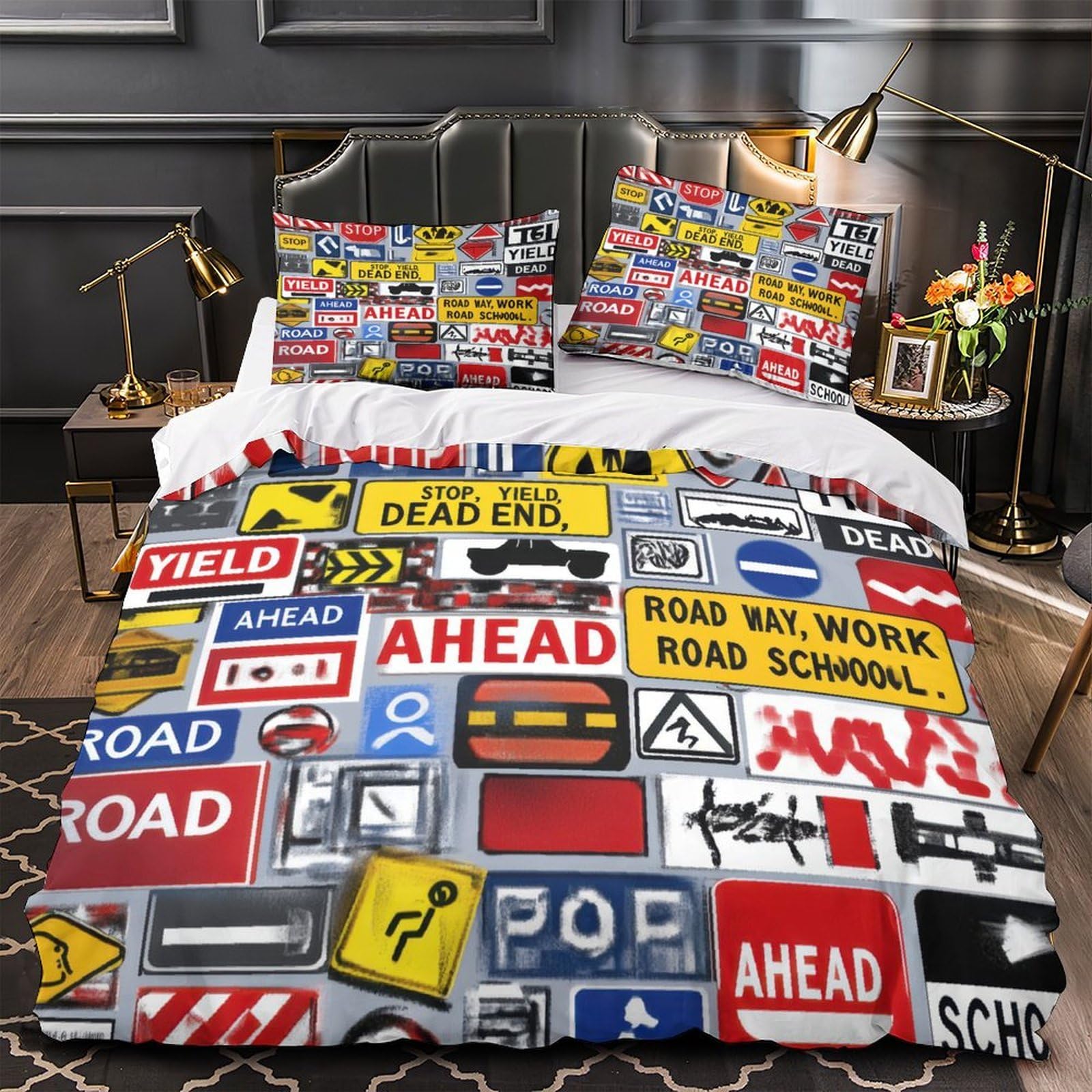 TrafficSigns Comforter Cover 3D Print Hypoallergenic 3PCs Bed Linen Hidden Zipper UrbanStreetDesign Quilt Cover Extra Soft All Season for Teens Youth Adults Women Kids Boys Double（200x200cm）