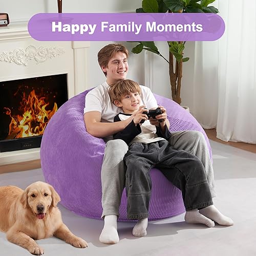 Miniatura 74 de Homguava Puf de 3.5 pies: puf de lágrima con relleno de espuma viscoelástica, sillas compactas de puf, sofá suave con funda de pana (gris)