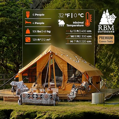 Miniatura 2 de Panda Inflatable Tents for Camping with Stove Jack, Canvas Blow Up Tent 2-6 Person, Easy Setup Inflatable Shelter, Waterproof Hot Air Tent with Hand