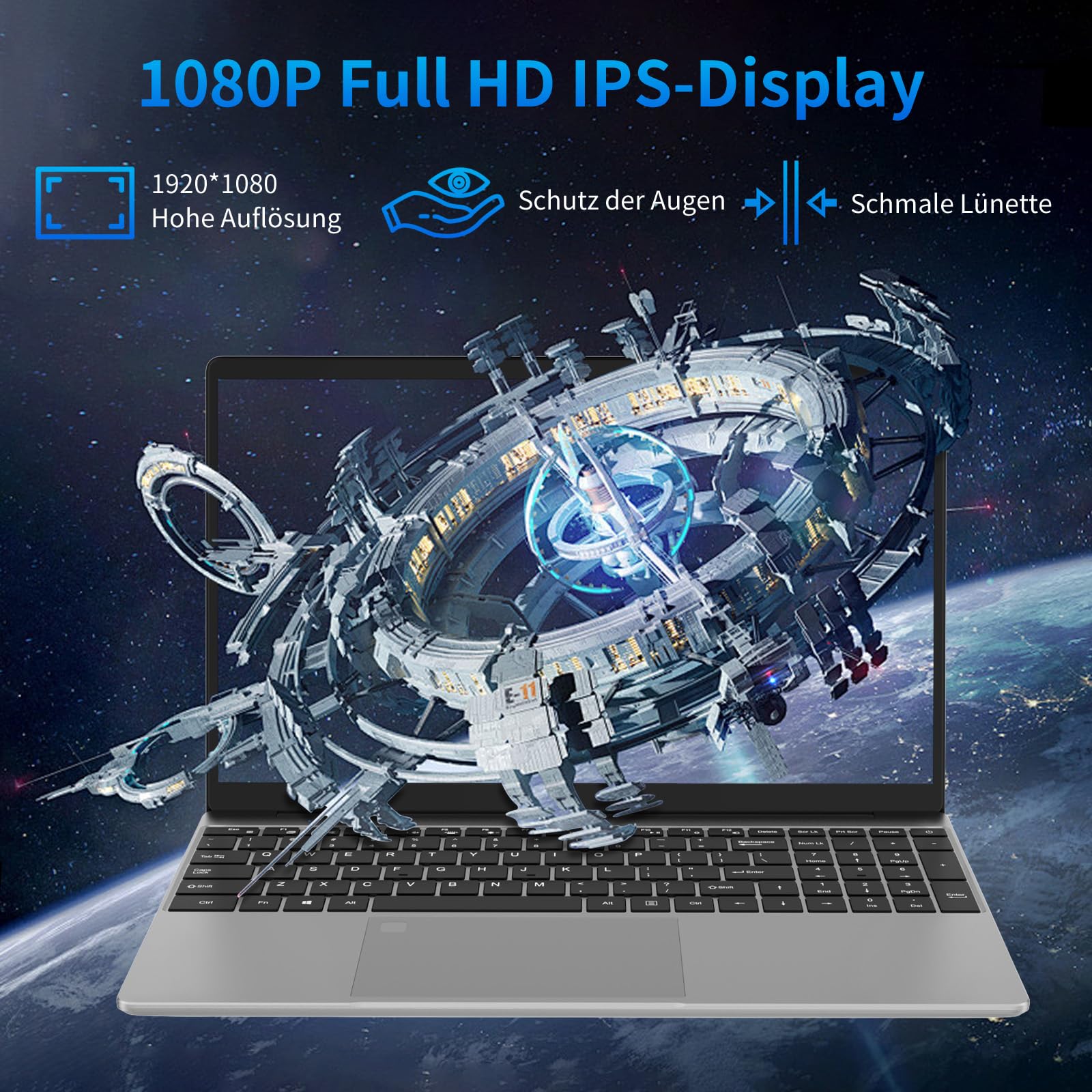 Laptop 15,6 Zoll Full HD IPS Display | Notebook mit Fingerabdruck-ID & Beleuchteter Tastatur, 8GB RAM 256GB SSD, Intel Quad-Core N5100, Schlankes Design für Business, Uni & Home Office