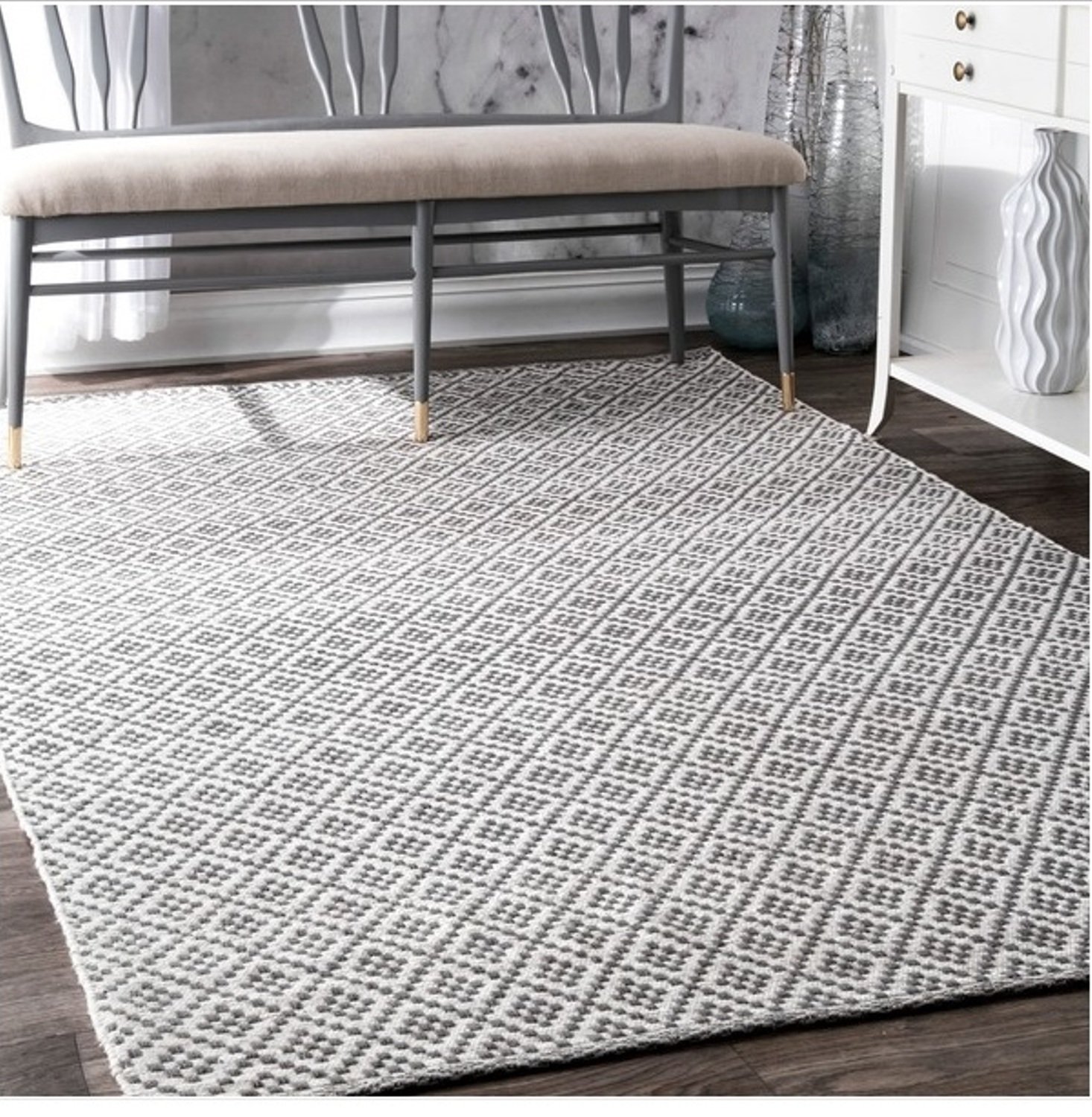 Moroccan Trellis Pattern Area Rug, Featuring Solid Abstract Reversible Design, Modern Stylish Home Decor, Rectangle Indoor Living Room Bedroom Dining Hallway Doorway Carpet, Grey, Size 5' x 8'
