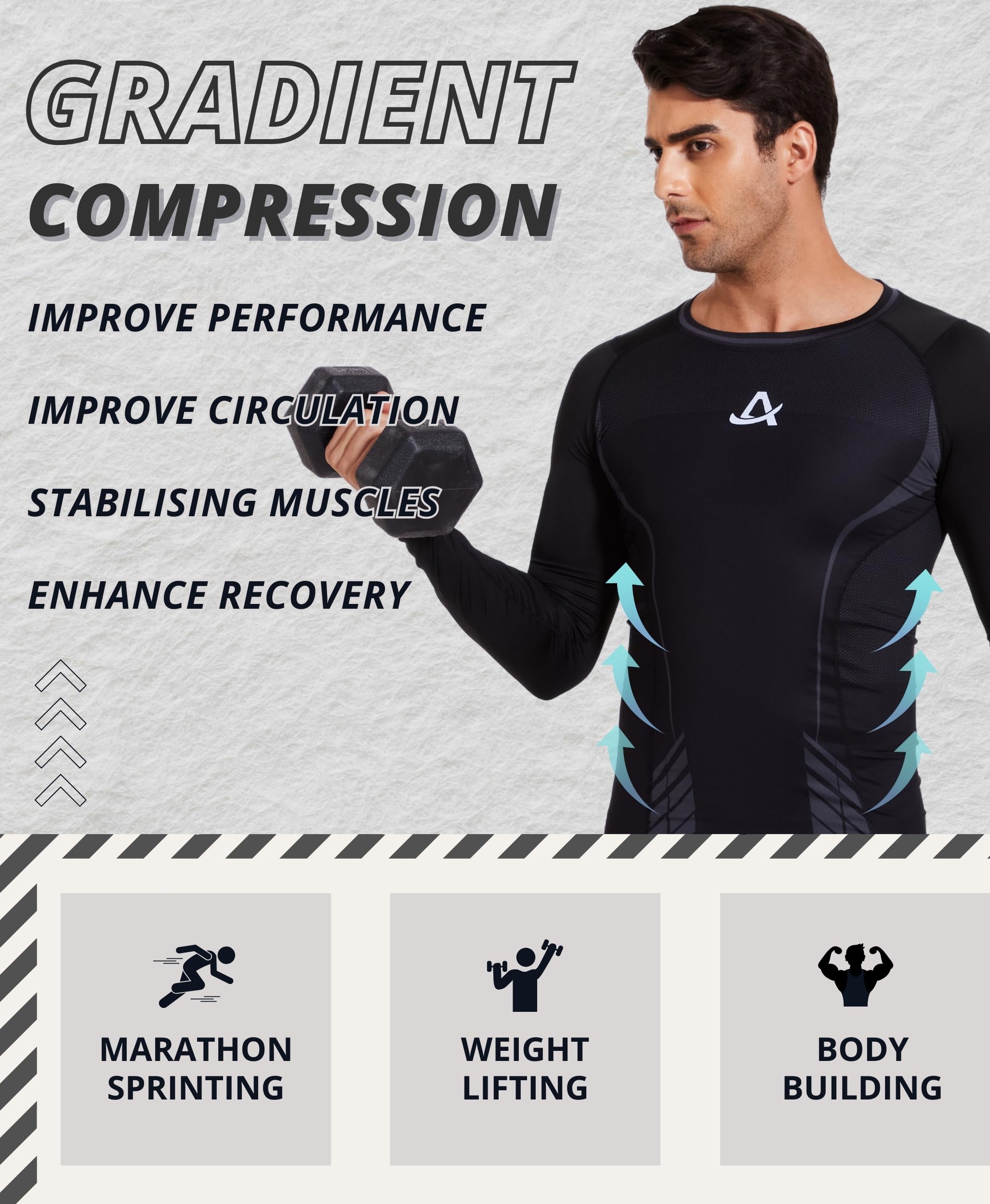 AMZSPORT Maglia Compressione Uomo Maglia Termica Manica Lunga Maglietta Palestra Compression Shirt Ciclismo Running Sportiva