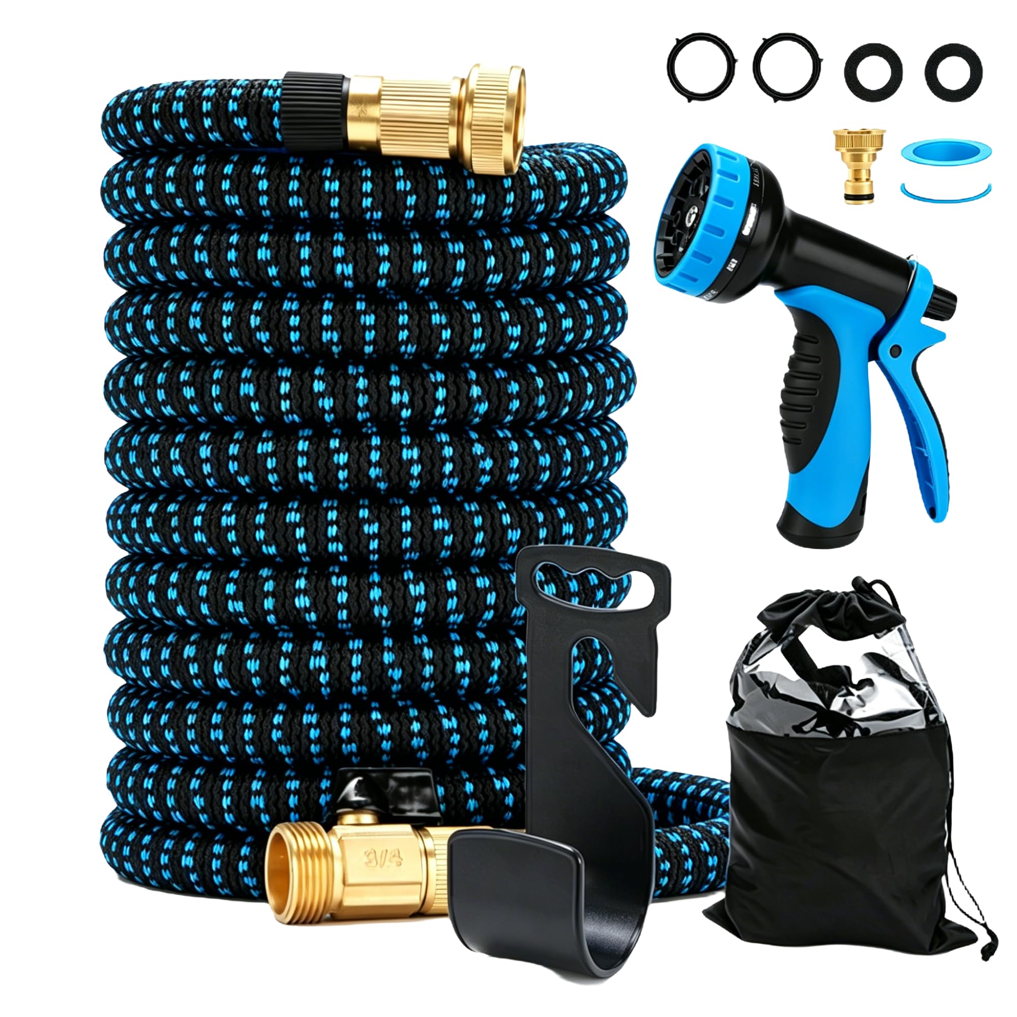 Tuyau d'Arrosage Extensible 15 m,Tuyau Jardin Flexible Retractable,Tuyau d’Eau Réglable avec 1/2'' et 3/4'' Adaptateurs,10 Modes de Pistolet d'arrosage, pour Jardin Moyen (blau, 15)