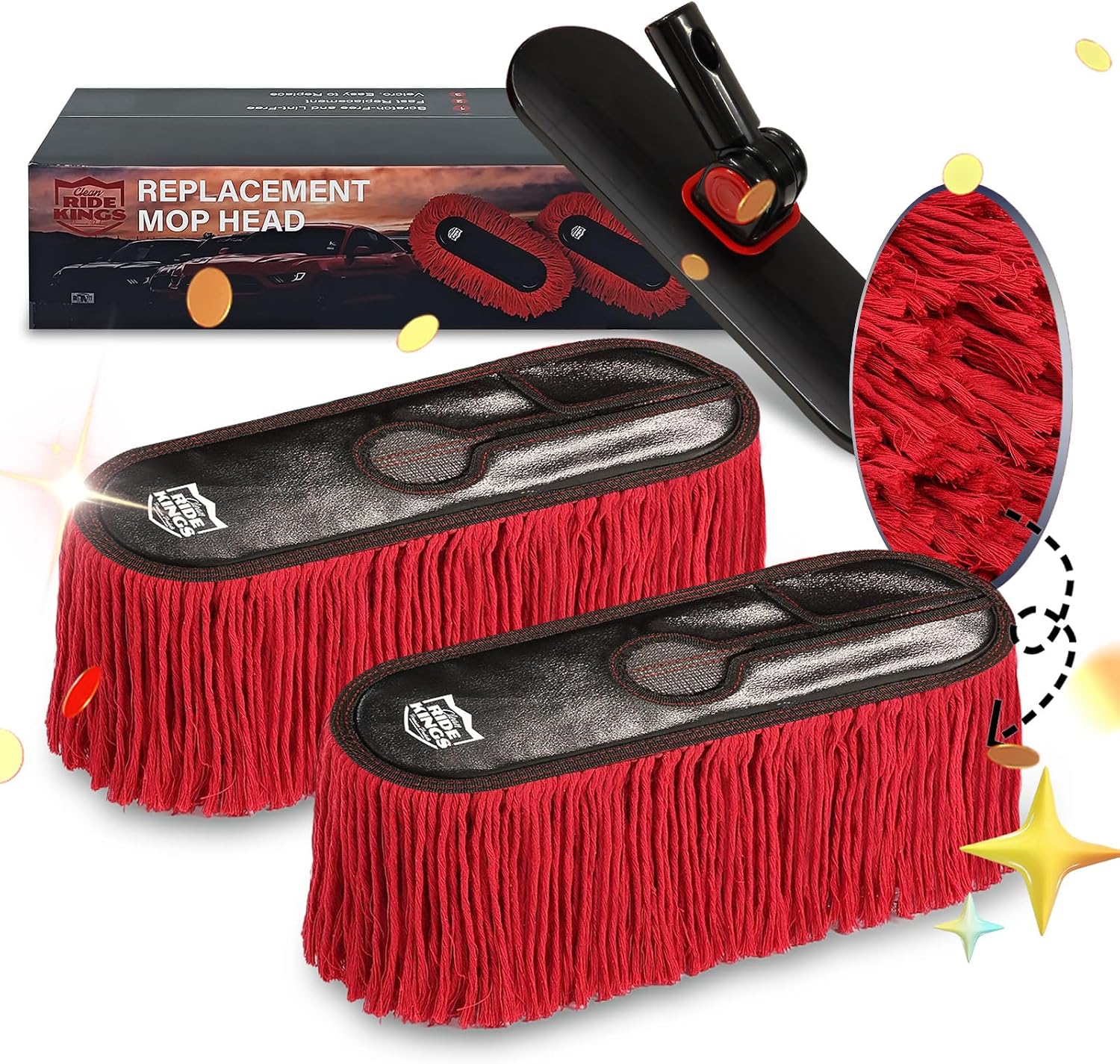 Suitable for Ride Kings Car Duster,Car Duster Replacement Kit,Scratch Free，Feather Duster for Truck,SUV,RV and Motorcycle,Wax Cotton Hair(2Mops & 1Board)