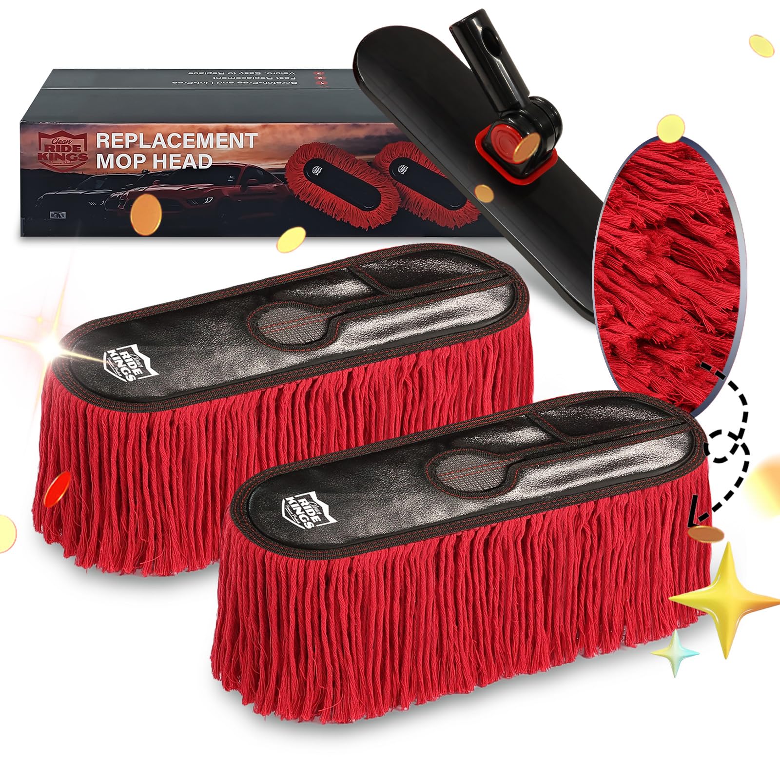 Suitable for Ride Kings Car Duster,Car Duster Replacement Kit,Scratch Free，Feather Duster for Truck,SUV,RV and Motorcycle,Wax Cotton Hair(2Mops & 1Board)