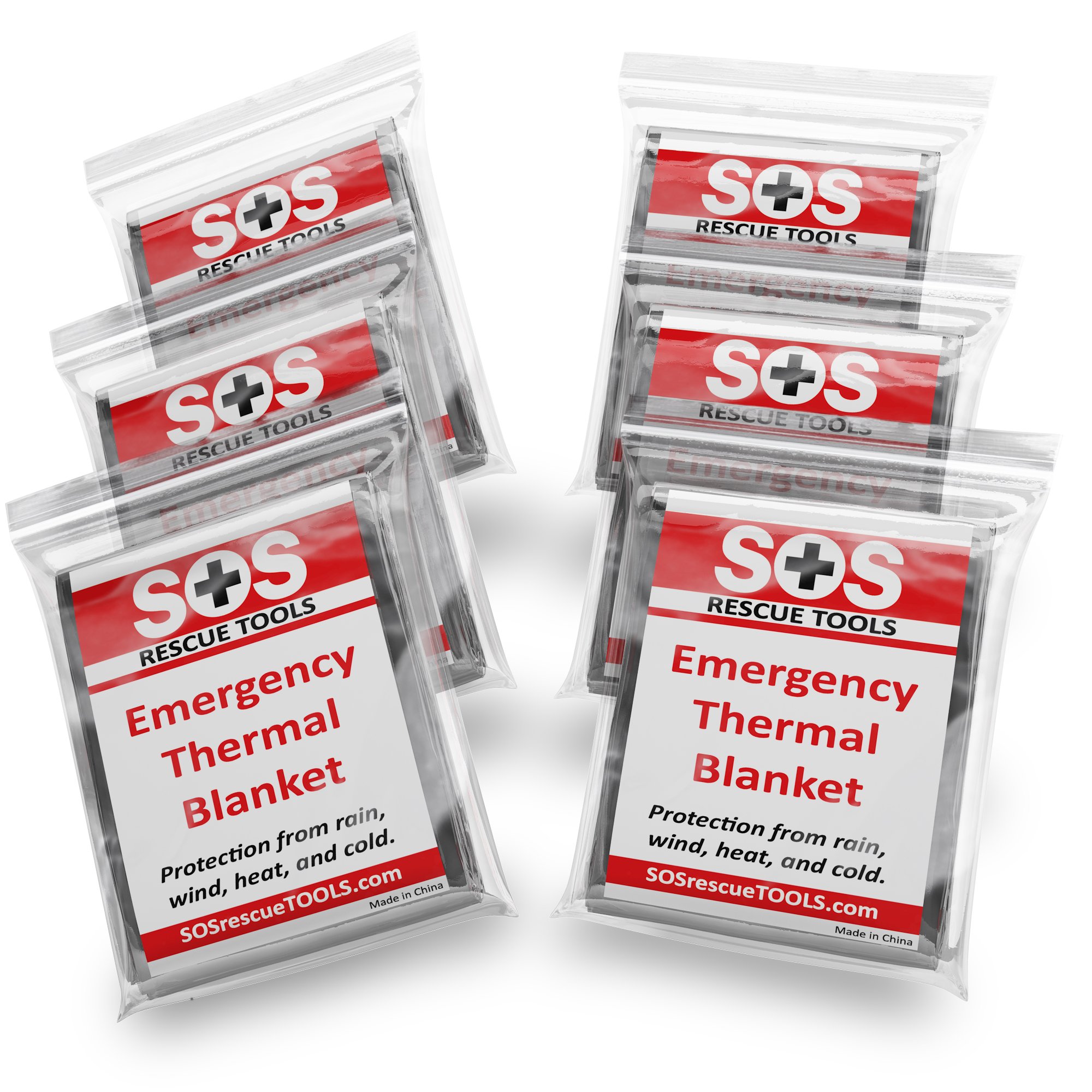 Emergency Mylar Blanket Thermal - Survival Blanket 6 Pack Offers All Weather, Waterproof Safety. Foil Mylar Technology Reflects and Retains Heat in Extreme Hot and Cold Temperatures - Space Aged Tech with 100% by SOS Rescue Tools