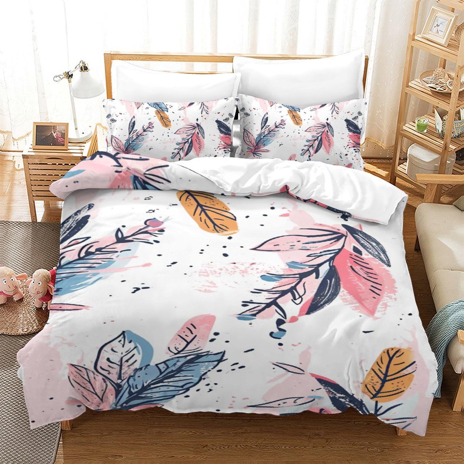 Housse de couette avec fermeture éclair parure plumes 3D