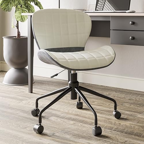 BELLEZE Silla de escritorio moderna tapizada de lino con ruedas giratorias y altura ajustable, asiento contemporáneo de oficina o tocador, Melina