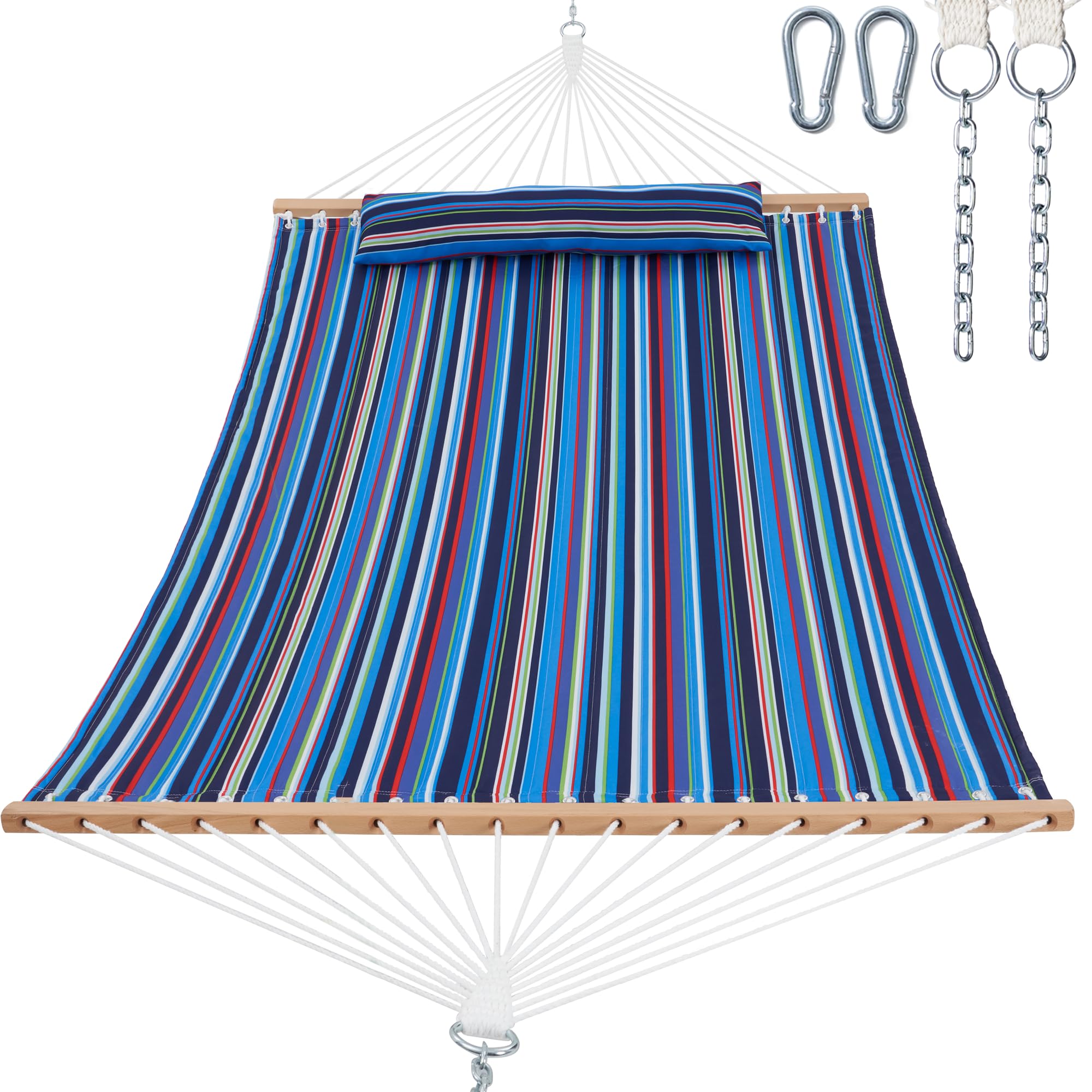GAFETE Hammock 2 Person Quilted Fabric Hammocks for Outside, Double 12ft Hammocks with Spreader Bar, Large Removable Pillow, Storage Bag, Carabiners, Max 475 lbs Capacity (Abyss Black)