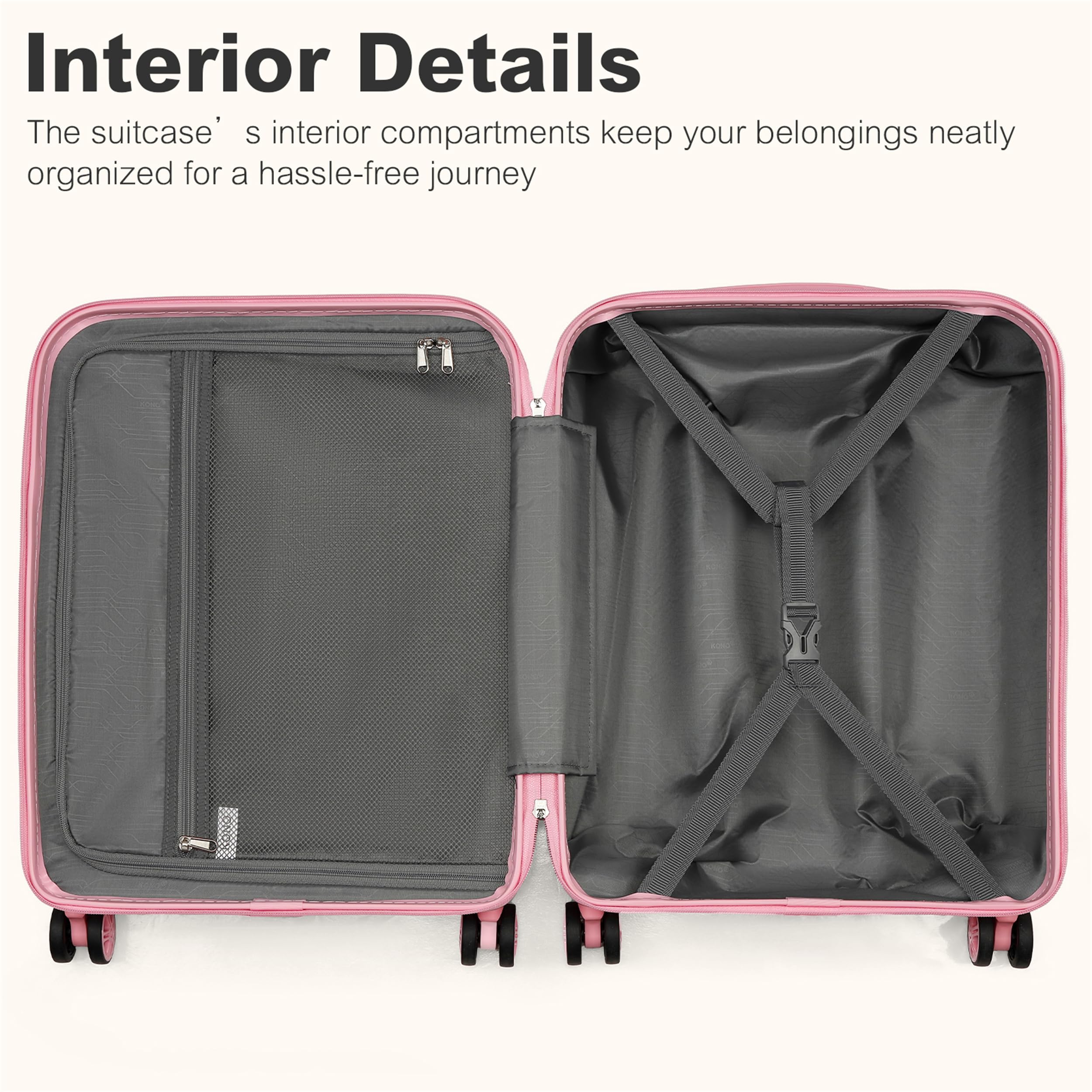 Kono Valise Soute Extensible Léger et Rigide ABS+PC Durable Valise Moyenne avec 4 Roues Silencieuses à 360° et Serrures TSA (Rose,L)