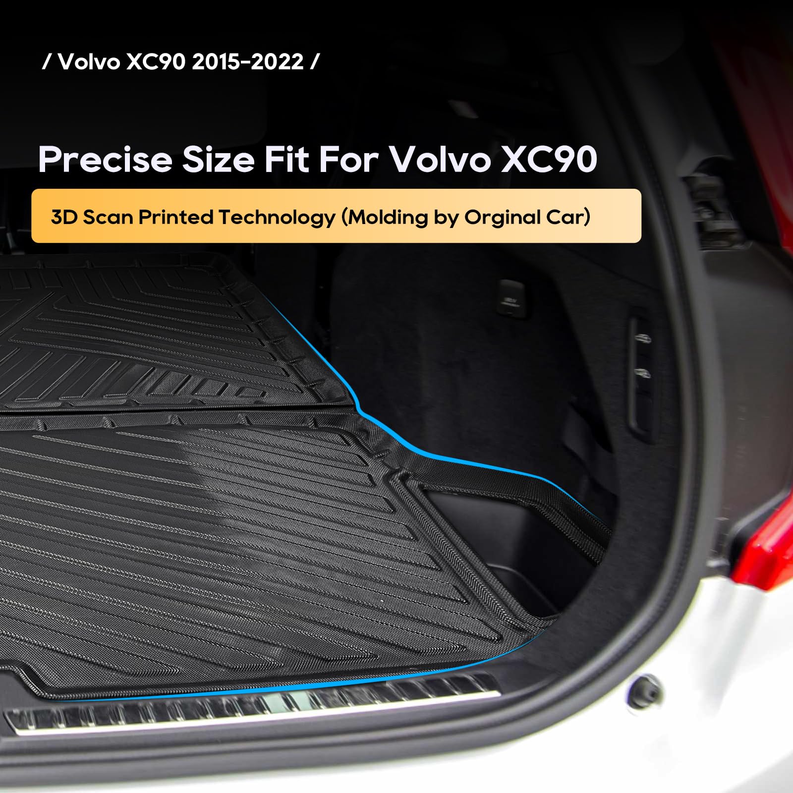 LFOTPP Gumowa mata do bagażnika kompatybilna z Volvo XC90 SUV 2015-2024 2025, 3D TPE wyściółka do bagażnika, wodoodporna, antypyłowa gumowa mata ochronna, oryginalne akcesoria samochodowe