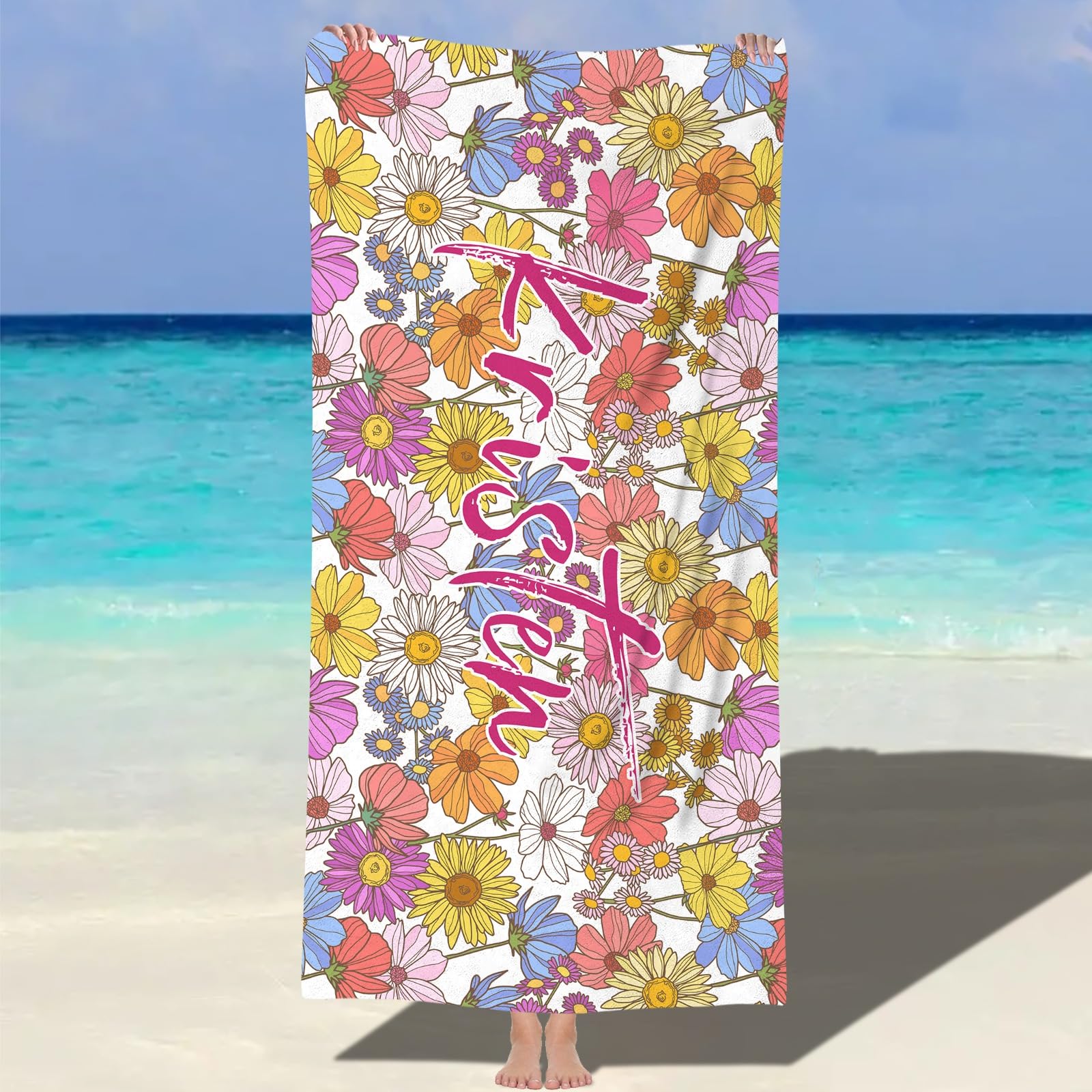 Dihope Personalised Microfibre Beach Towel for Adults Kids with Name, Large Custom Bath Towels Quick Dry Sand Free Lightweight Travel Beach Towel for Mens Boys Girls Baby Fitness Swimming