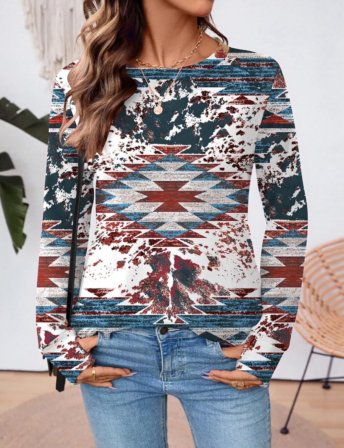 LOMON Womens Tunic Tops to Wear with Leggings Crew Neck Long Sleeve Shirts Casual Fall Tops with Thumb Holes - Image 4