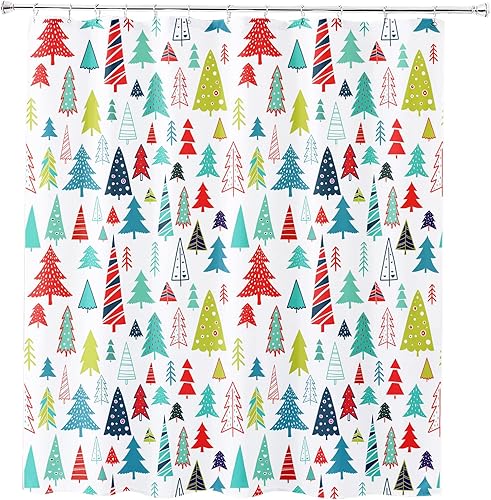 Miniatura 2 de Cortina de ducha con diseño de árbol de Navidad, acuarela, árbol de Navidad, invierno, vacaciones, tela de poliéster, cortina de ducha de baño, 72 x