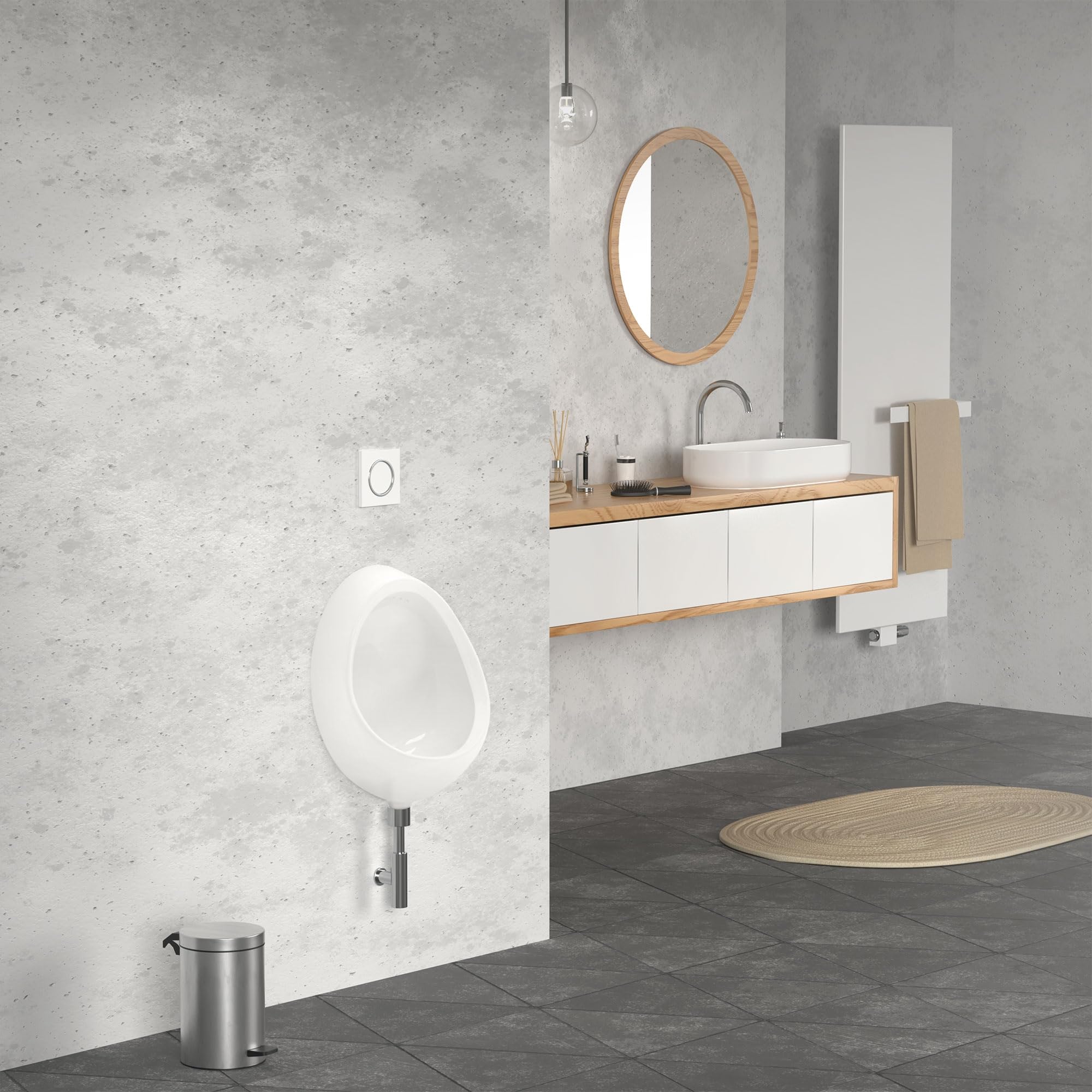 LuxeBath Urinoir Blanc, Entrée d'eau par Le l'Arrière, en Céramique, de Haute Qualité, 35x46x30 cm, Ovale, Bord de Rinçage Fermé, Écoulement Vertical, Pissoir Mural Moderne WC à Aspiration