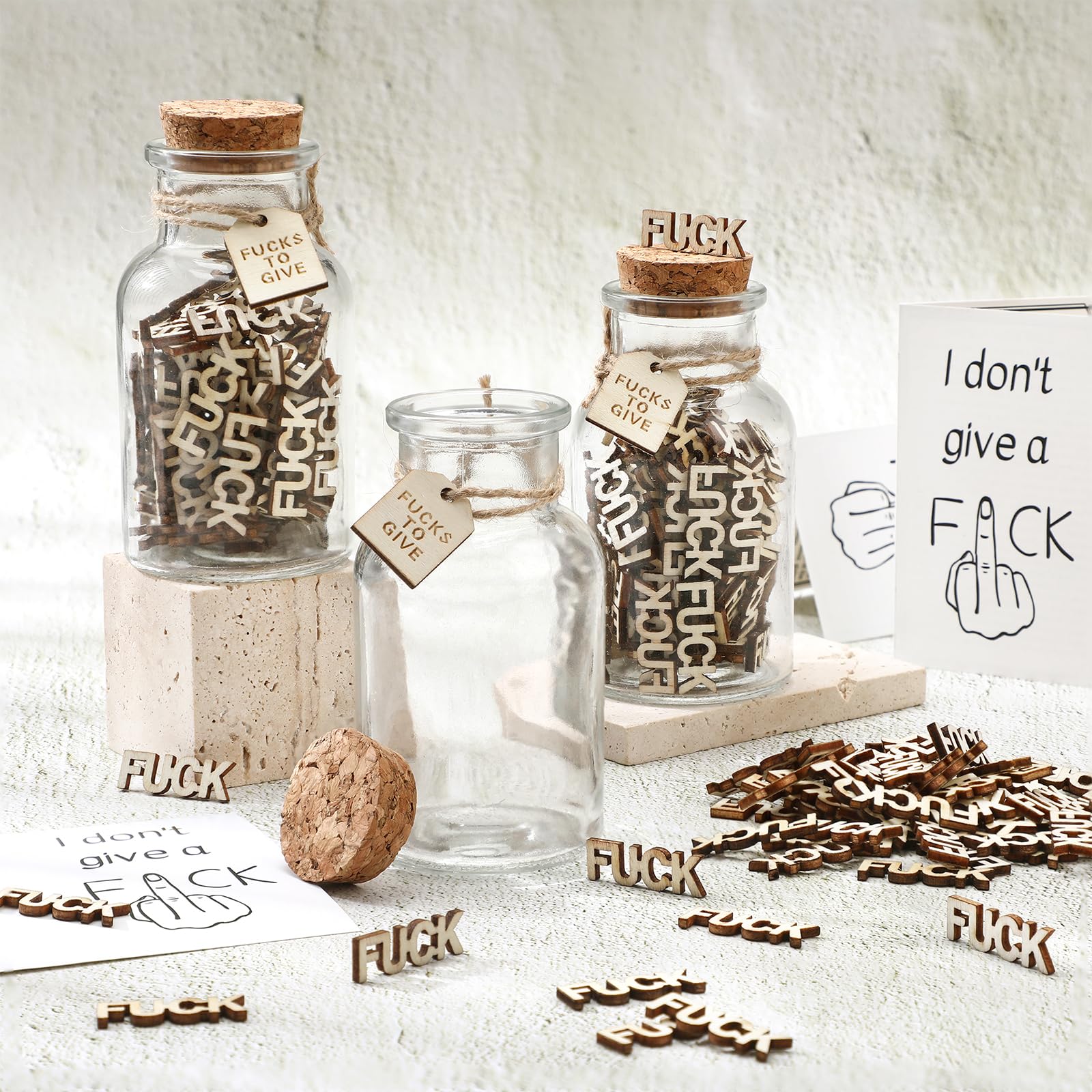Geelin 6 Pack Jar of Fucks Gift,Jar Wooden Cutout Letter Funny Gifts for Women Friend Birthday,Christmas,Holiday for Mother's Day Anniversaries Valentines Day Encouragement Present