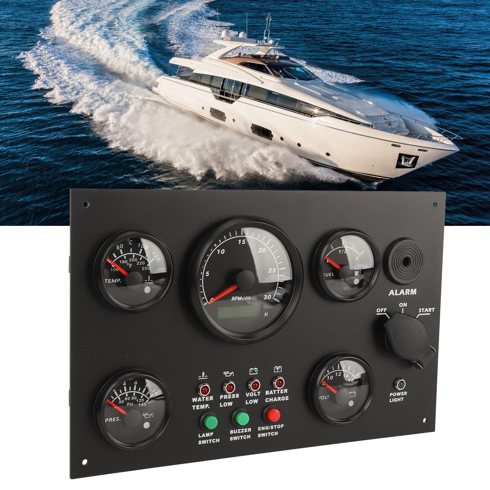 Panel de instrumentos Torvex, juego de indicadores de motor, temperatura de agua, aceite, voltaje, tacómetro, compatible con yates, autocaravanas, camiones y barcos, kit de 5
