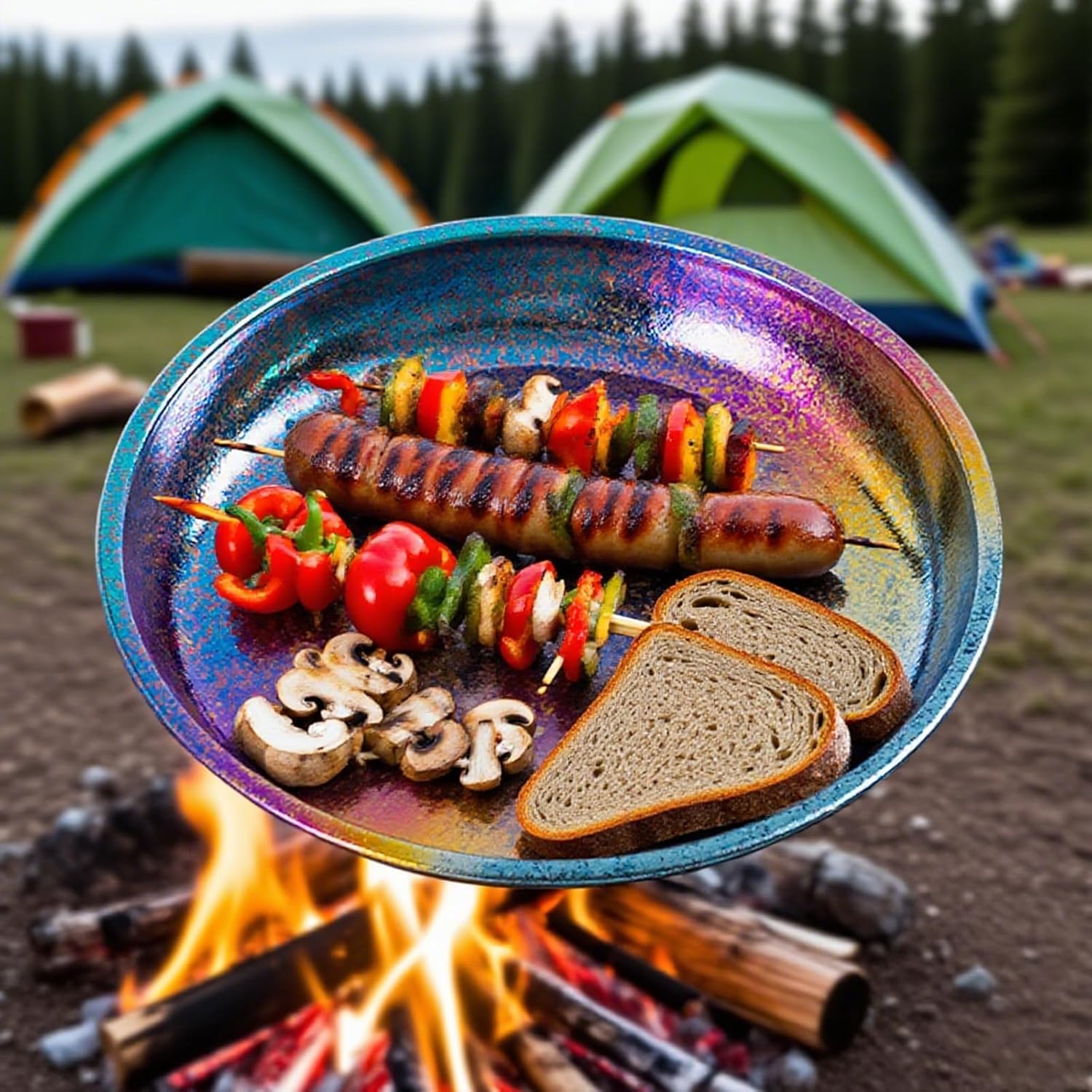 Titanium Camping Plates Lightweight Colorful Round Metal Dishes Durable Outdoor Utensils Rust-Proof Reusable Dinnerware Ideal for Hiking, Picnic, Camping, Backpacking, Home RT077T (S+L)