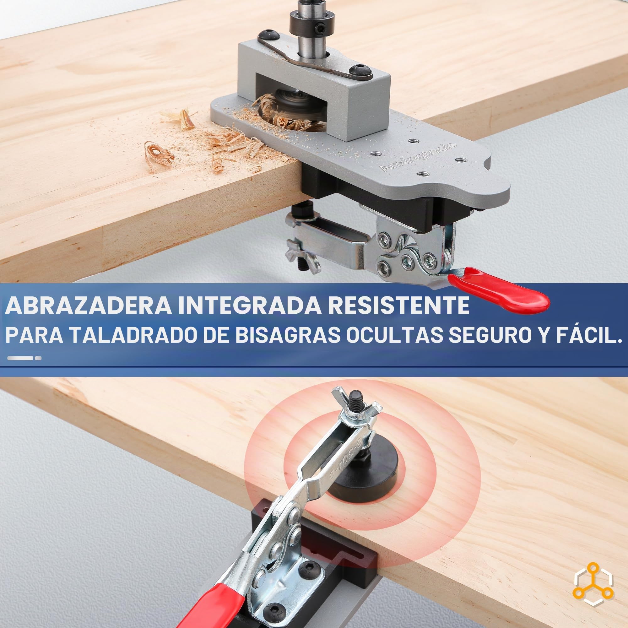 Plantilla de bisagra oculta de metal de 35 mm con abrazadera rápida, localizador de guía de agujeros de perforación de precisión, herramienta de carpintería duradera para instalación de bisagras de