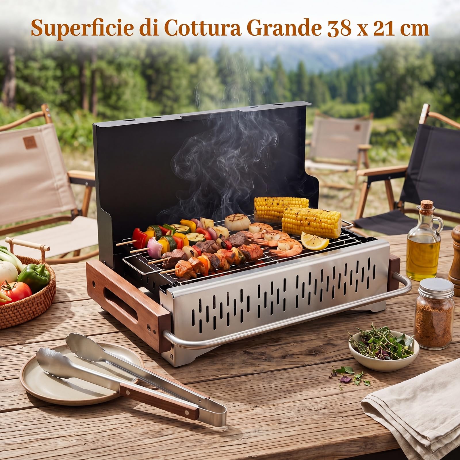 COSTWAY Barbecue a Carbonella Portatile, Barbecue Carbone da Tavolo con Griglia Regolabile in Altezza e Vaschetta in Smalto Rimovibile, Griglia a Carbone per Campeggio e Picnic (50,5 x 33,5 x 33,5 cm)
