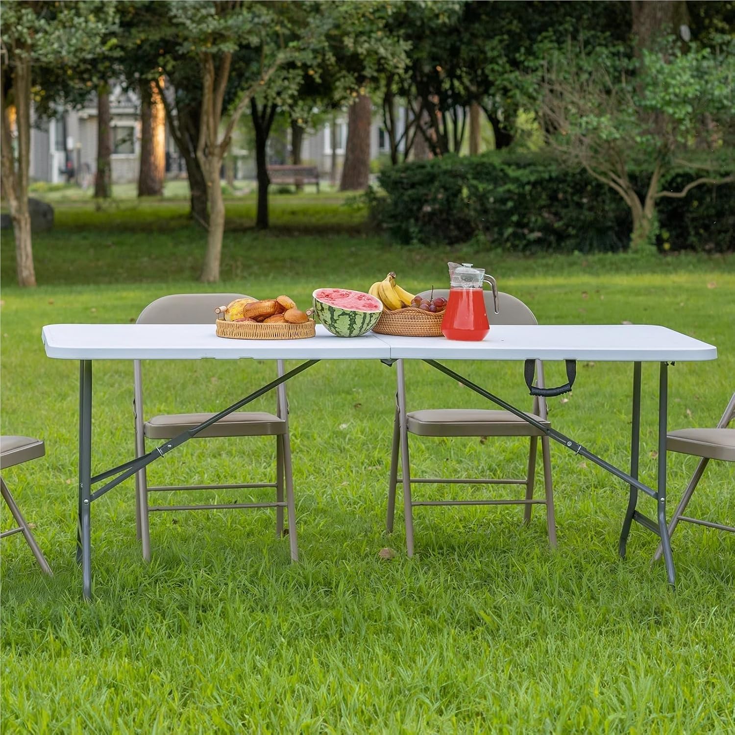 Compatible for JHK Plastic Portable Folding Table Heavy Duty Indoor Outdoor with Handle Lock Camping Picnic Desk(4FT)