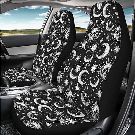 Yewattles Moon Star Bucket Car Seat Covers Front Seats Only Van Seat Towel Mat Protector Auto Interior Decor Car Accessories Set of 2 for Women Men Easy Install Clean